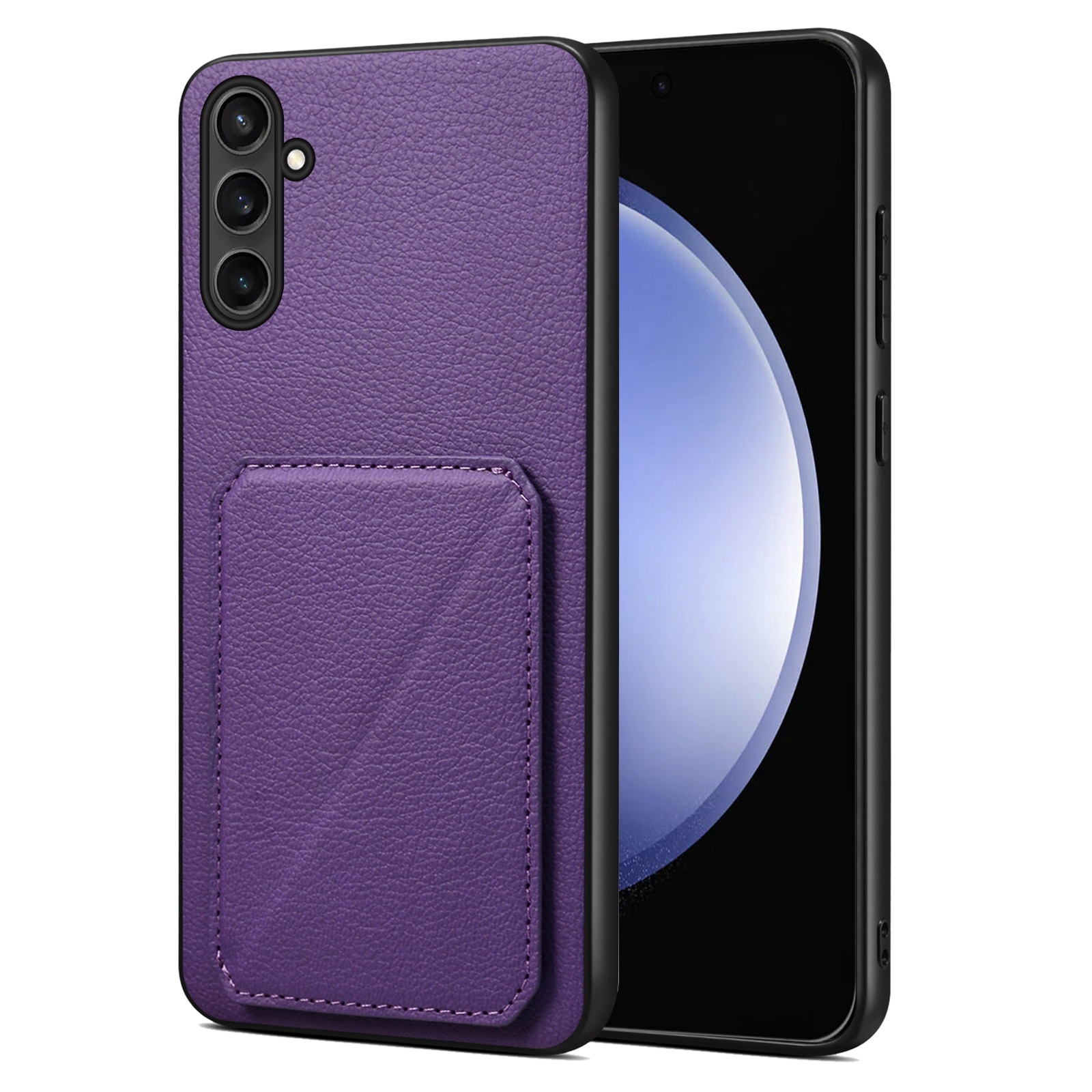 For Samsung Galaxy S23 FE 5G Denior Imitation Calf Leather Back Phone Case with Holder(Purple)