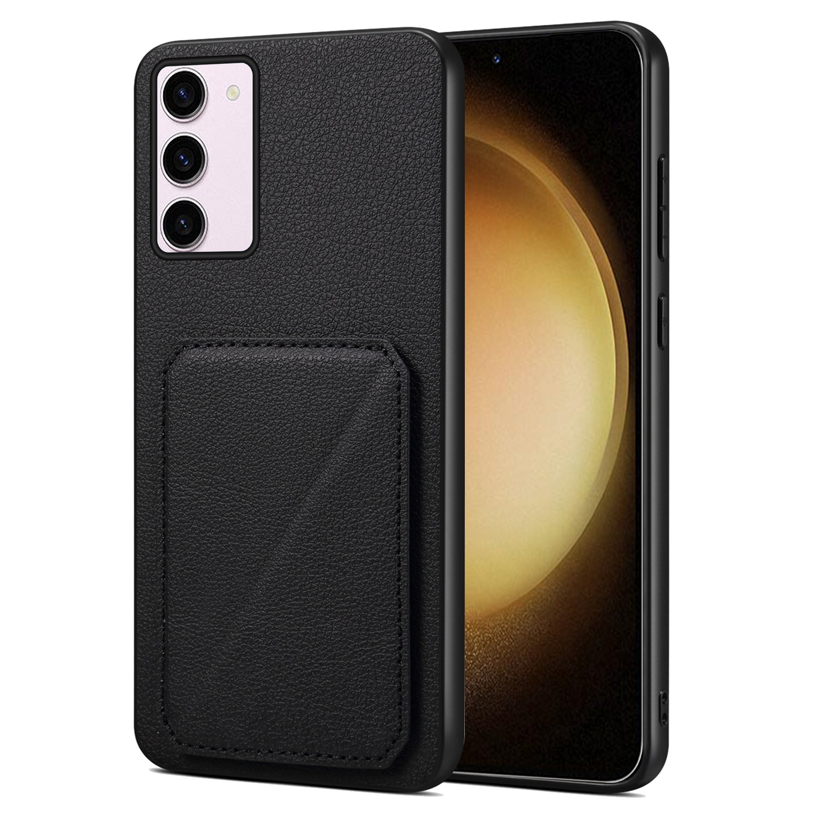 For Samsung Galaxy S23+ 5G Denior Imitation Calf Leather Back Phone Case with Holder(Black) For Samsung Galaxy S23+ 5G Denior Imitation Calf Leather Back Phone Case with Holder(Black)