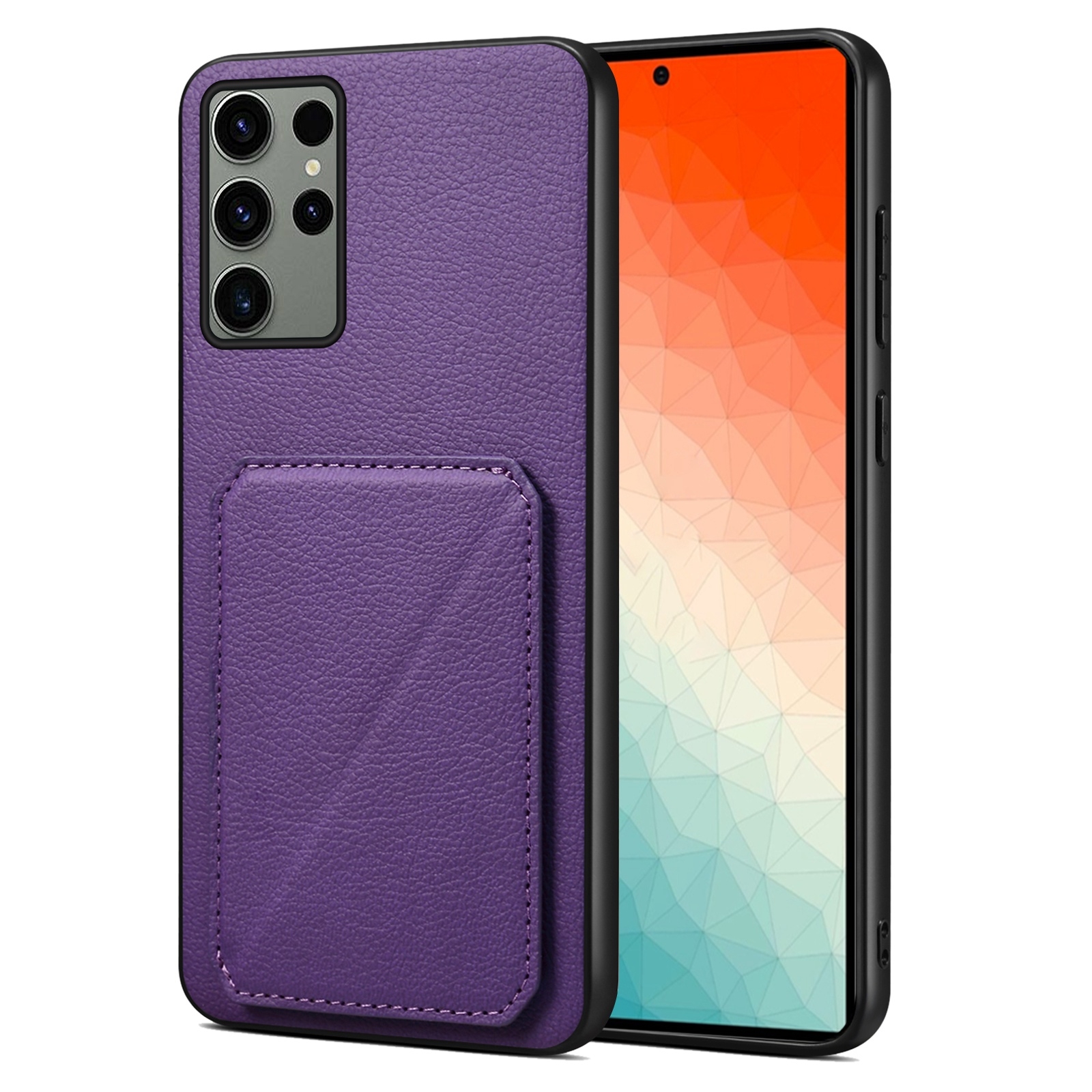 For Samsung Galaxy S24 Ultra 5G Denior Imitation Calf Leather Back Phone Case with Holder(Purple) For Samsung Galaxy S24 Ultra 5G Denior Imitation Calf Leather Back Phone Case with Holder(Purple)