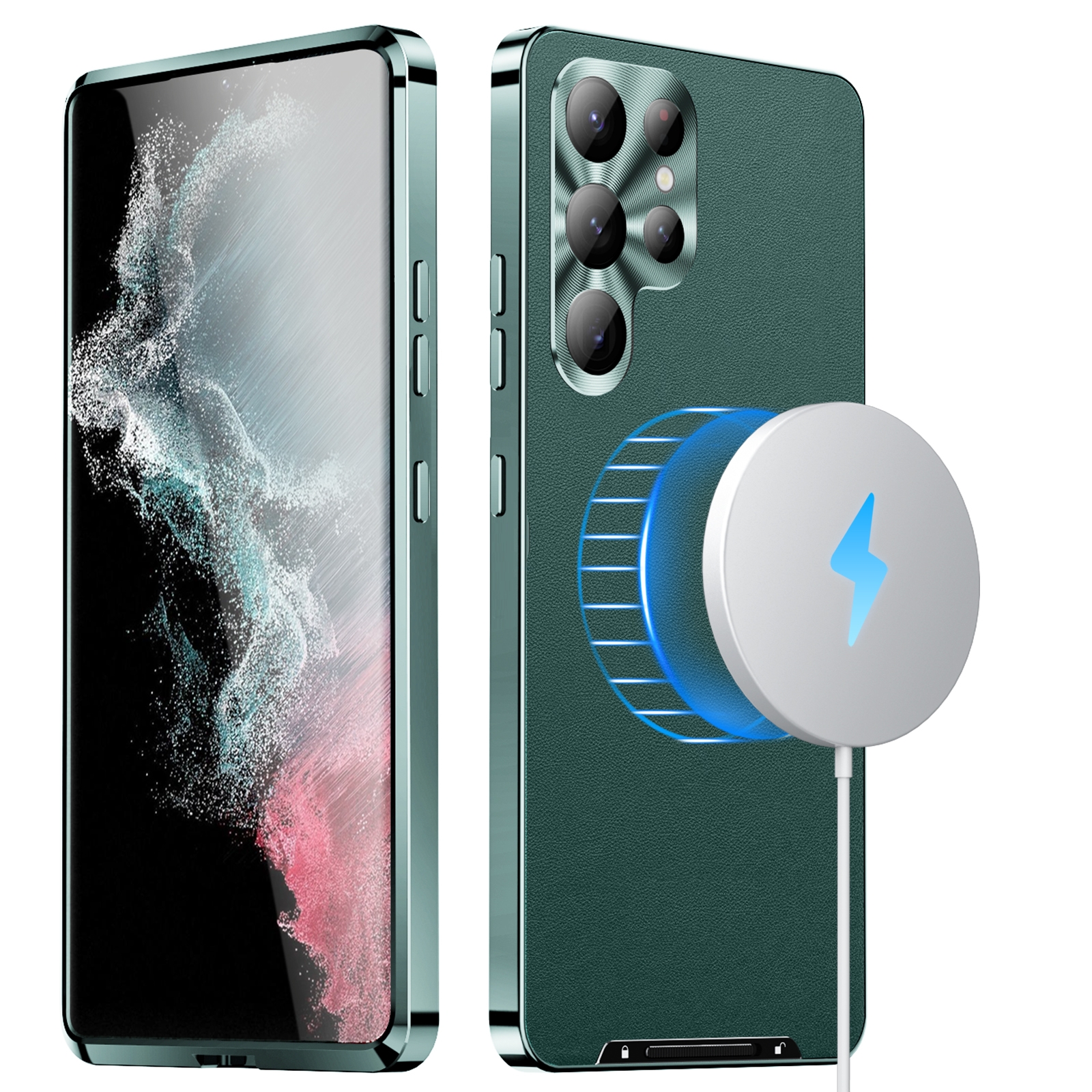 For Samsung Galaxy S22 Ultra 5G MagSafe Magnetic Plain Metal Phone Case(Green) For Samsung Galaxy S22 Ultra 5G MagSafe Magnetic Plain Metal Phone Case(Green)