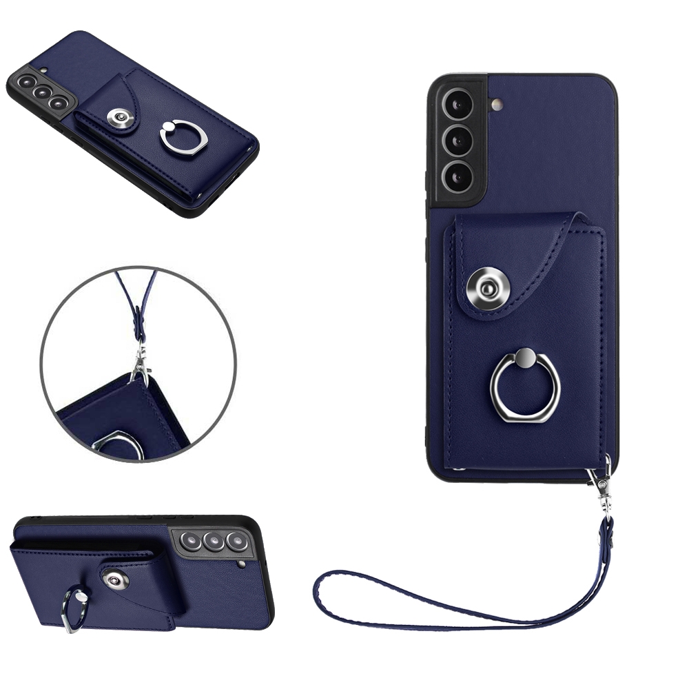 For Samsung Galaxy S22 5G Organ Card Bag Ring Holder PU Phone Case with Lanyard(Blue) For Samsung Galaxy S22 5G Organ Card Bag Ring Holder PU Phone Case with Lanyard(Blue)