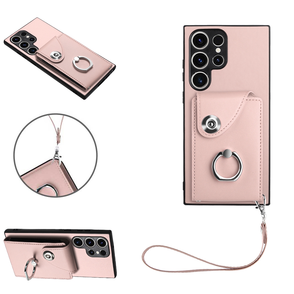For Samsung Galaxy S23 Ultra 5G Organ Card Bag Ring Holder PU Phone Case with Lanyard(Pink) For Samsung Galaxy S23 Ultra 5G Organ Card Bag Ring Holder PU Phone Case with Lanyard(Pink)