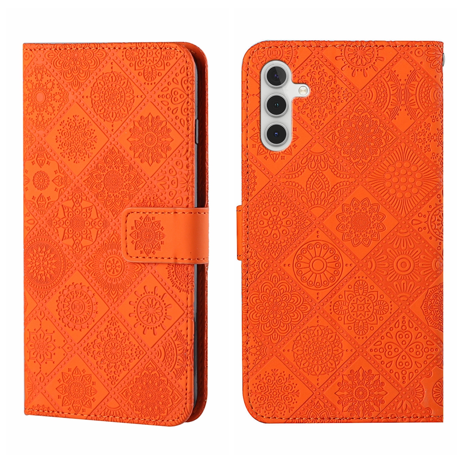 For Samsung Galaxy S24 5G Ethnic Style Embossed Pattern Leather Phone Case(Orange) For Samsung Galaxy S24 5G Ethnic Style Embossed Pattern Leather Phone Case(Orange)