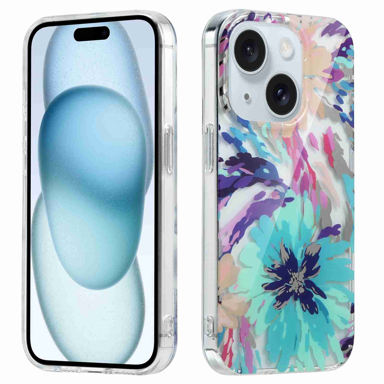 For iPhone 15 Plus Electroplated Symphony Phone Case(Watercolor Flower) For iPhone 15 Plus Electroplated Symphony Phone Case(Watercolor Flower)