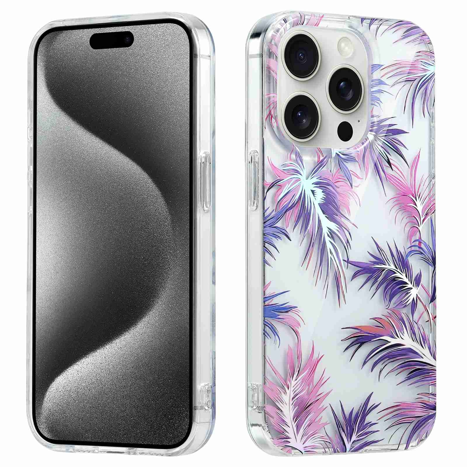 For iPhone 15 Pro Electroplated Symphony Phone Case(Feather) For iPhone 15 Pro Electroplated Symphony Phone Case(Feather)