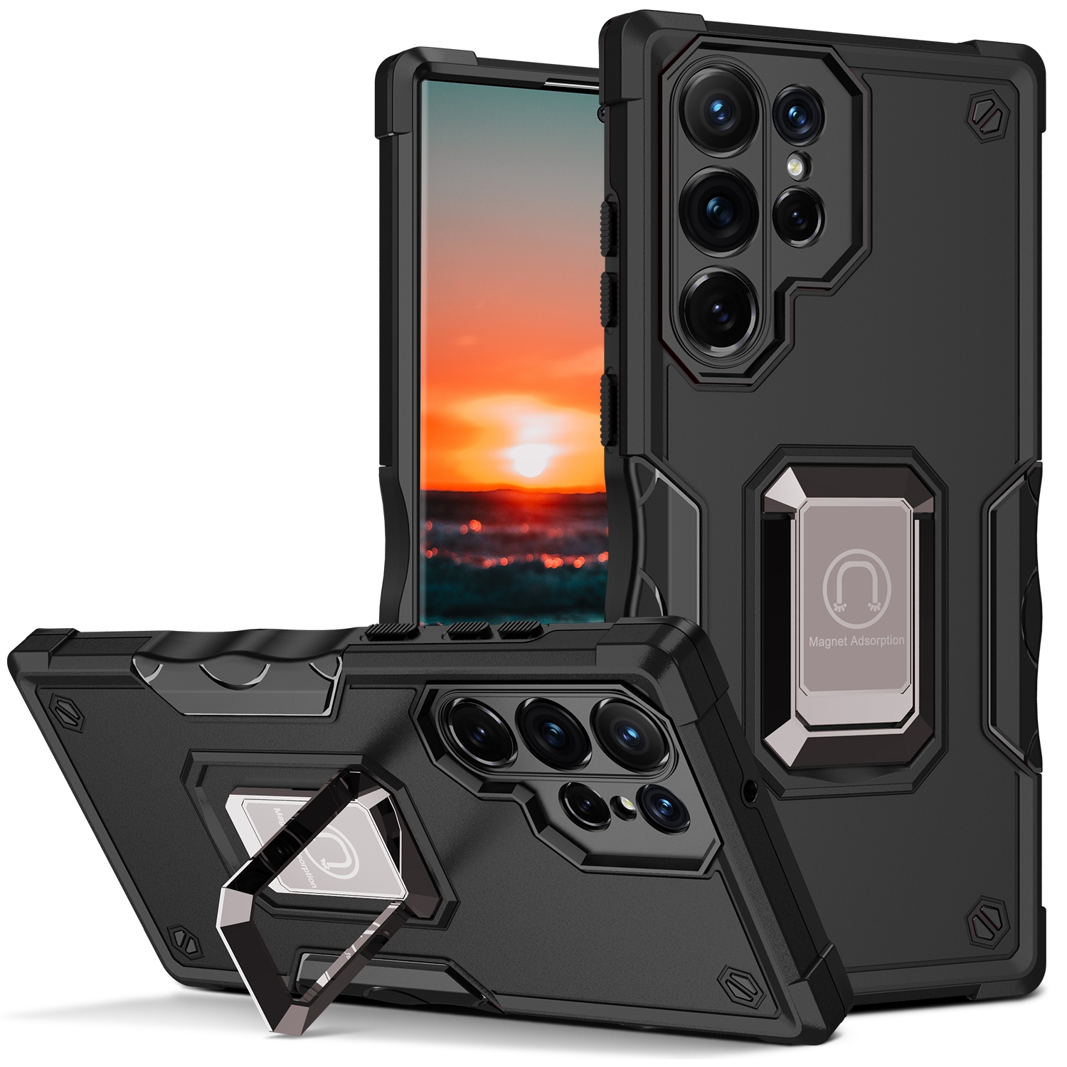 For Samsung Galaxy S24 Ultra 5G Non-slip Shockproof Armor Phone Case with Ring Holder(Black) For Samsung Galaxy S24 Ultra 5G Non-slip Shockproof Armor Phone Case with Ring Holder(Black)