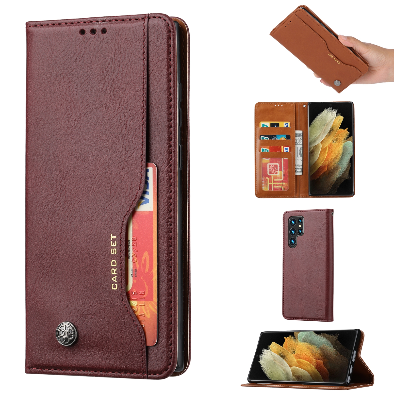 For Samsung Galaxy S24 Ultra 5G Knead Skin Texture Flip Leather Phone Case(Wine Red) For Samsung Galaxy S24 Ultra 5G Knead Skin Texture Flip Leather Phone Case(Wine Red)