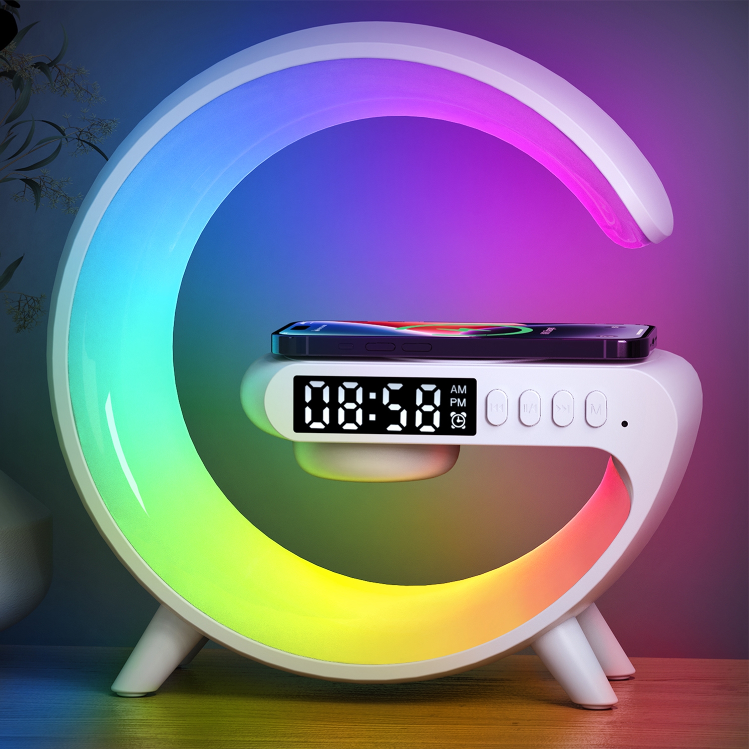 G69 G Shape Smart Bluetooth Speaker Support Wireless Charger & Alarm Clock & Wake-up Light, Without APP(White) G69 G Shape Smart Bluetooth Speaker Support Wireless Charger & Alarm Clock & Wake-up Light, Without APP(White)