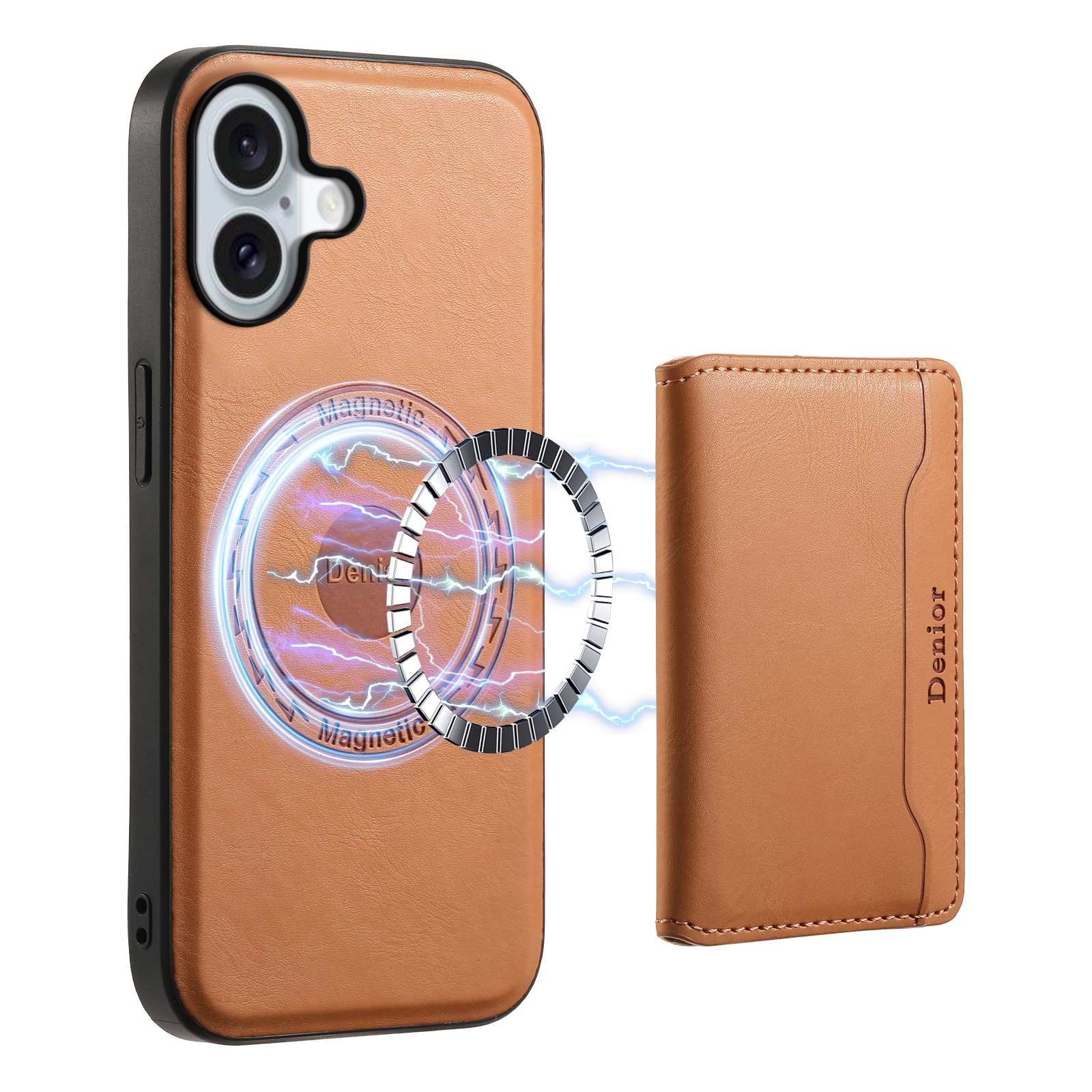 For iPhone 16 Denior Cowhide Texture Leather MagSafe Detachable Wallet Phone Case(Khaki) For iPhone 16 Denior Cowhide Texture Leather MagSafe Detachable Wallet Phone Case(Khaki)
