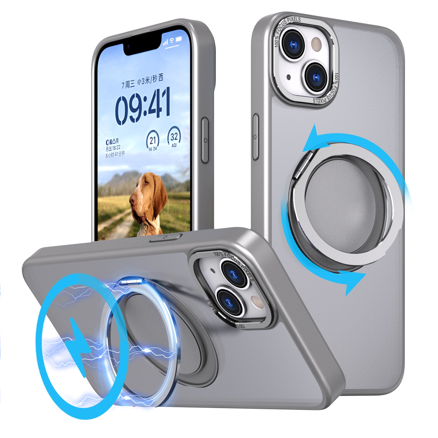 For iPhone 14 Plus 360-degree Rotating MagSafe Magnetic Holder Phone Case(Titanium Grey) For iPhone 14 Plus 360-degree Rotating MagSafe Magnetic Holder Phone Case(Titanium Grey)