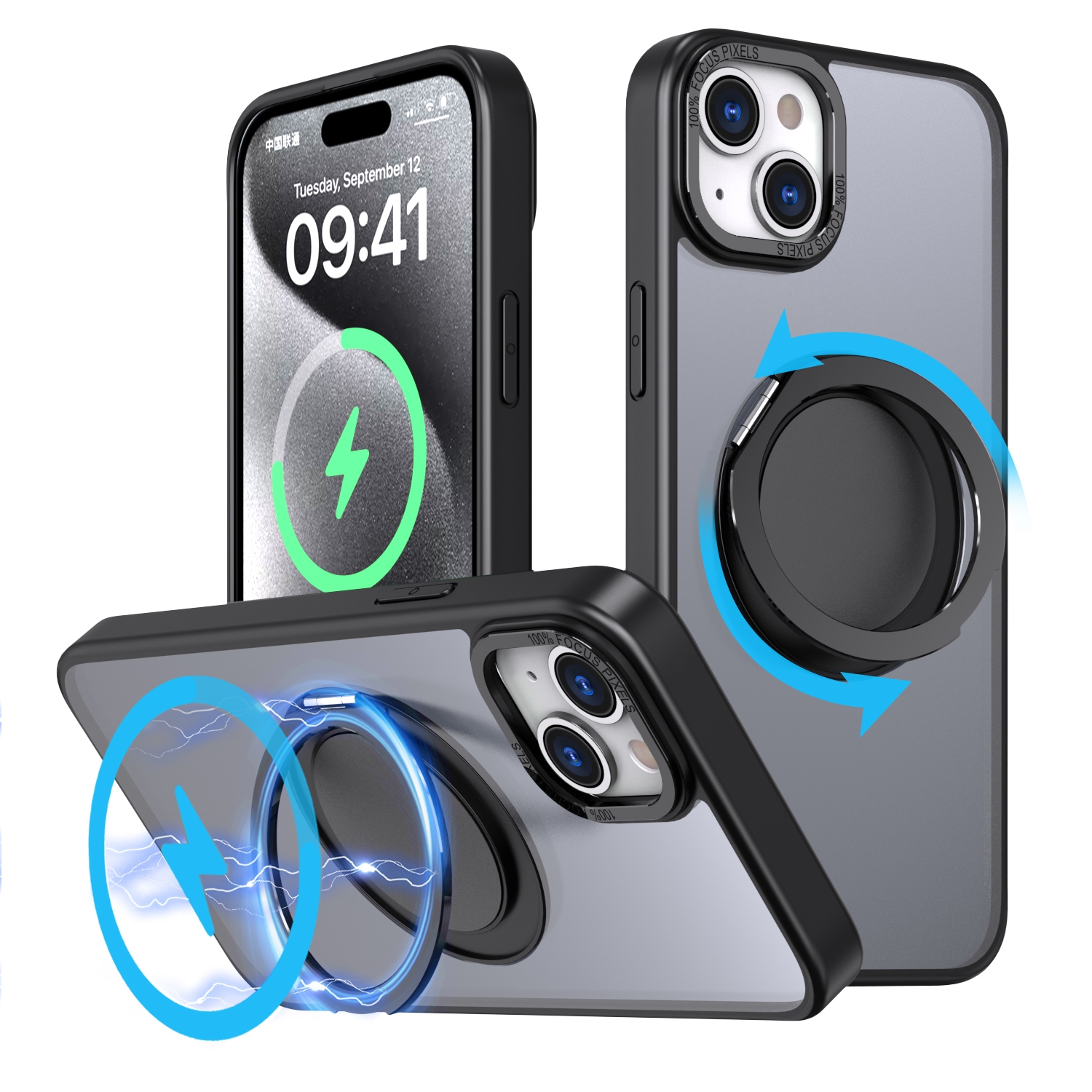 For iPhone 15 Plus 360-degree Rotating MagSafe Magnetic Holder Phone Case(Black) For iPhone 15 Plus 360-degree Rotating MagSafe Magnetic Holder Phone Case(Black)