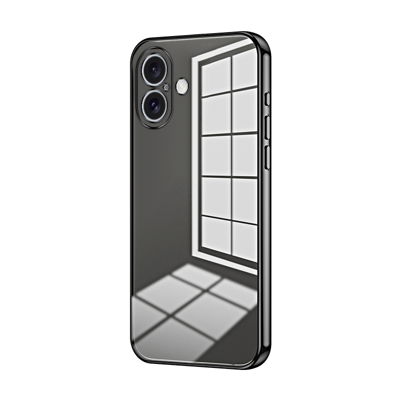 For iPhone 16 Transparent Plating Fine Hole Phone Case(Black) For iPhone 16 Transparent Plating Fine Hole Phone Case(Black)