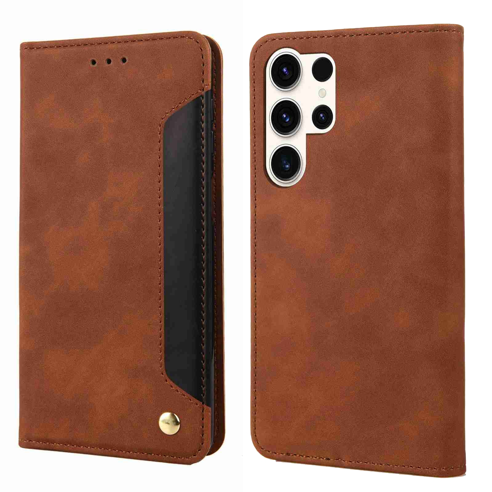 For Samsung Galaxy S24 Ultra 5G Skin Feel Splicing Leather Phone Case(Brown) For Samsung Galaxy S24 Ultra 5G Skin Feel Splicing Leather Phone Case(Brown)