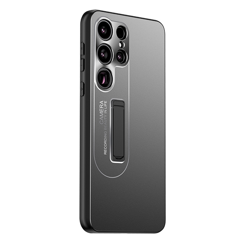 For Samsung Galaxy S23 Ultra 5G Frosted Metal Hybrid TPU Holder Phone Case(Black) For Samsung Galaxy S23 Ultra 5G Frosted Metal Hybrid TPU Holder Phone Case(Black)