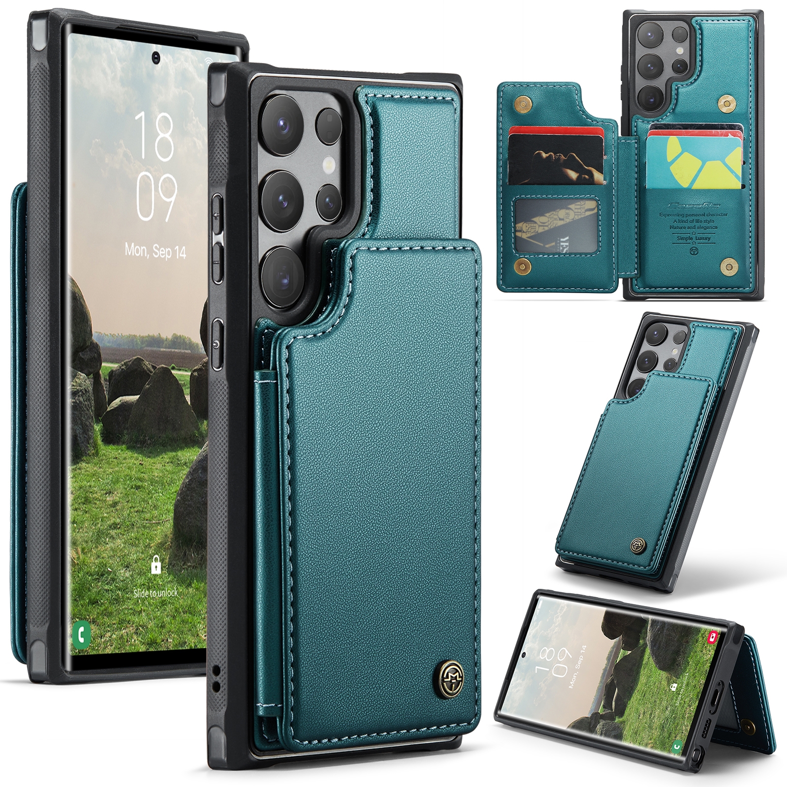 For Samsung Galaxy S24 Ultra 5G CaseMe C22 PC+TPU Business Style RFID Anti-theft Leather Phone Case(Blue Green) For Samsung Galaxy S24 Ultra 5G CaseMe C22 PC+TPU Business Style RFID Anti-theft Leather Phone Case(Blue Green)