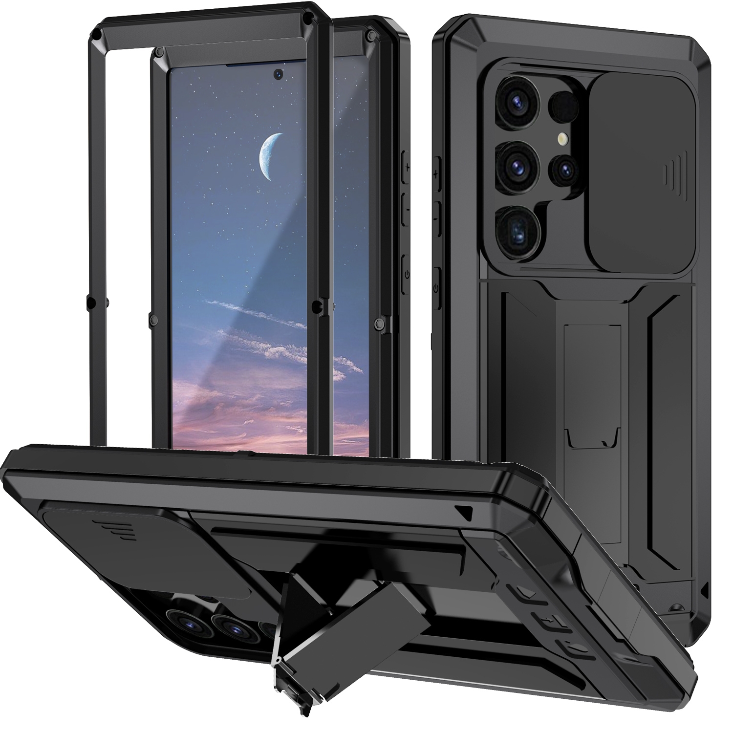 For Samsung Galaxy S24 Ultra 5G R-JUST Sliding Camera Life Waterproof Holder Phone Case(Black) For Samsung Galaxy S24 Ultra 5G R-JUST Sliding Camera Life Waterproof Holder Phone Case(Black)