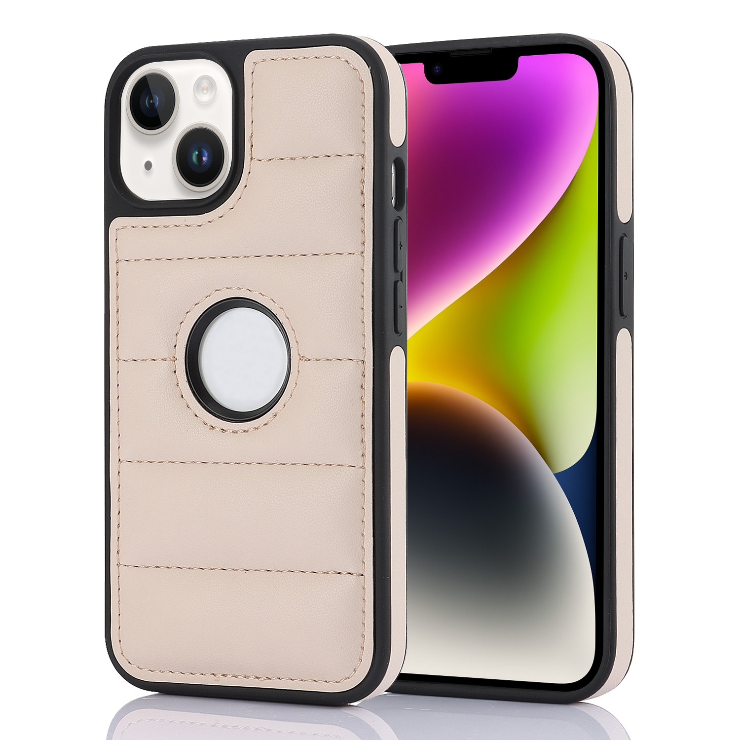 For iPhone 14 Plus Piano Key Hollow Cutout PU Phone Case(Apricot) For iPhone 14 Plus Piano Key Hollow Cutout PU Phone Case(Apricot)