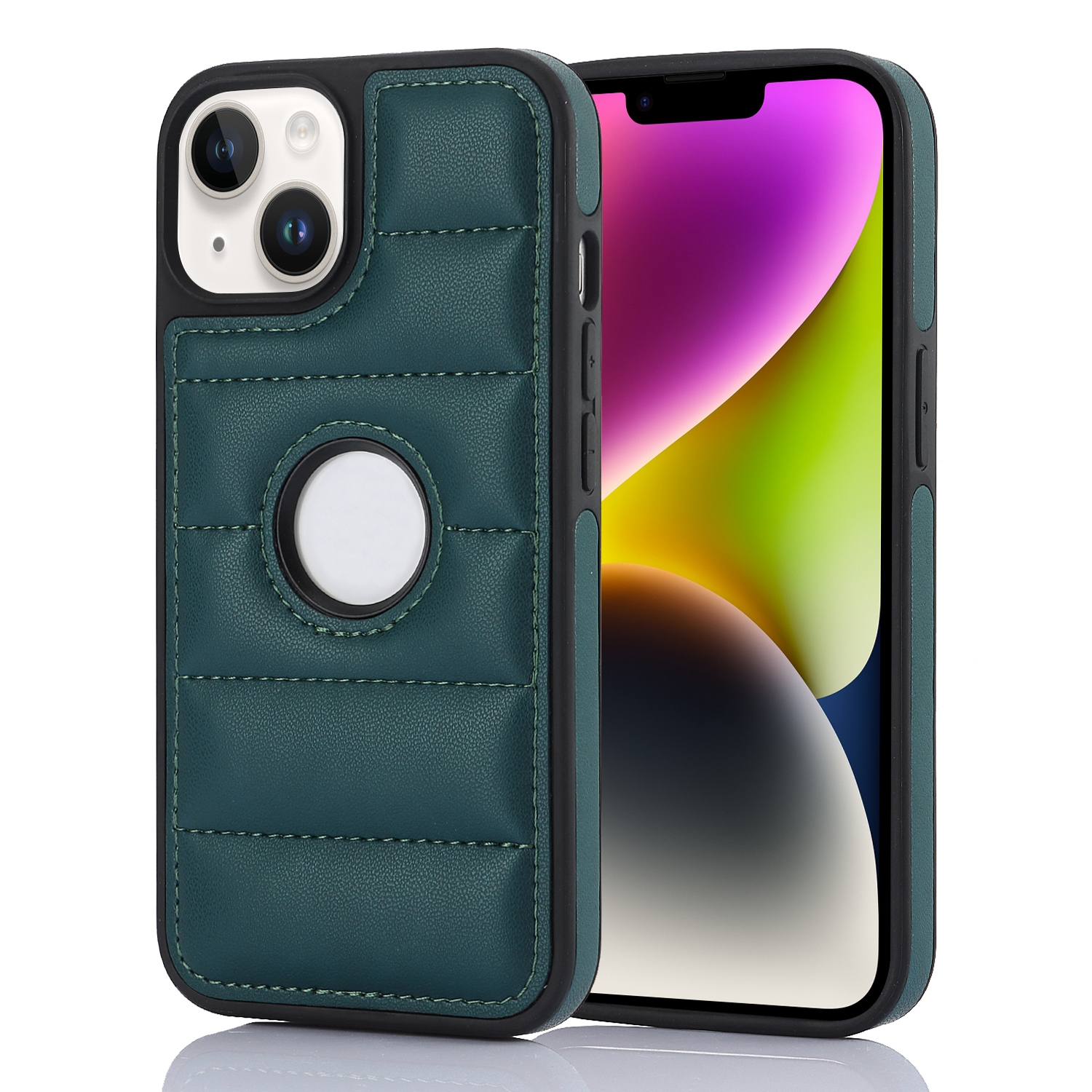 For iPhone 14 Piano Key Hollow Cutout PU Phone Case(Green) For iPhone 14 Piano Key Hollow Cutout PU Phone Case(Green)
