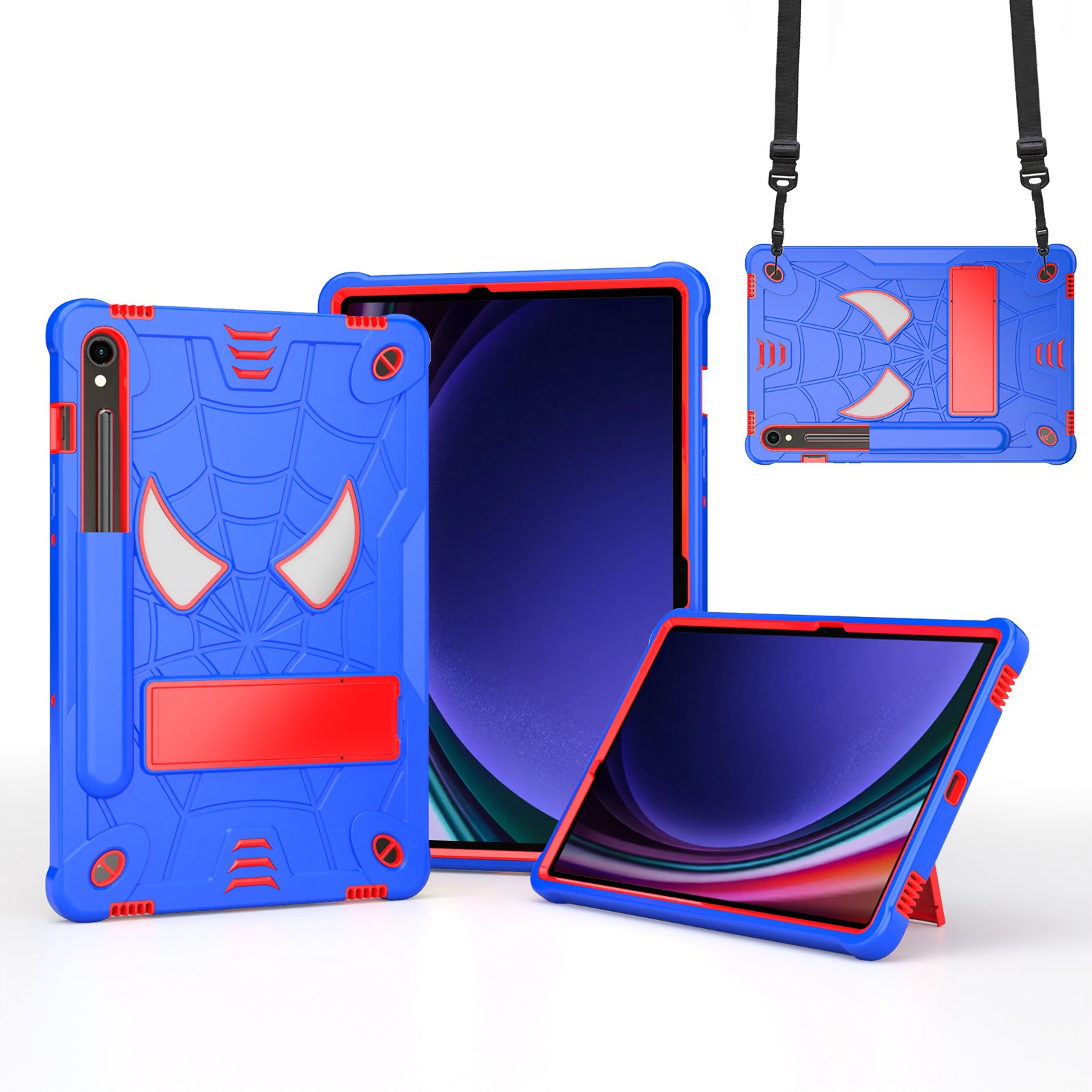For Samsung Galaxy Tab S9 FE / S9 Fold-Holder Spider Silicone Hybrid PC Tablet Case(Blue Red) For Samsung Galaxy Tab S9 FE / S9 Fold-Holder Spider Silicone Hybrid PC Tablet Case(Blue Red)