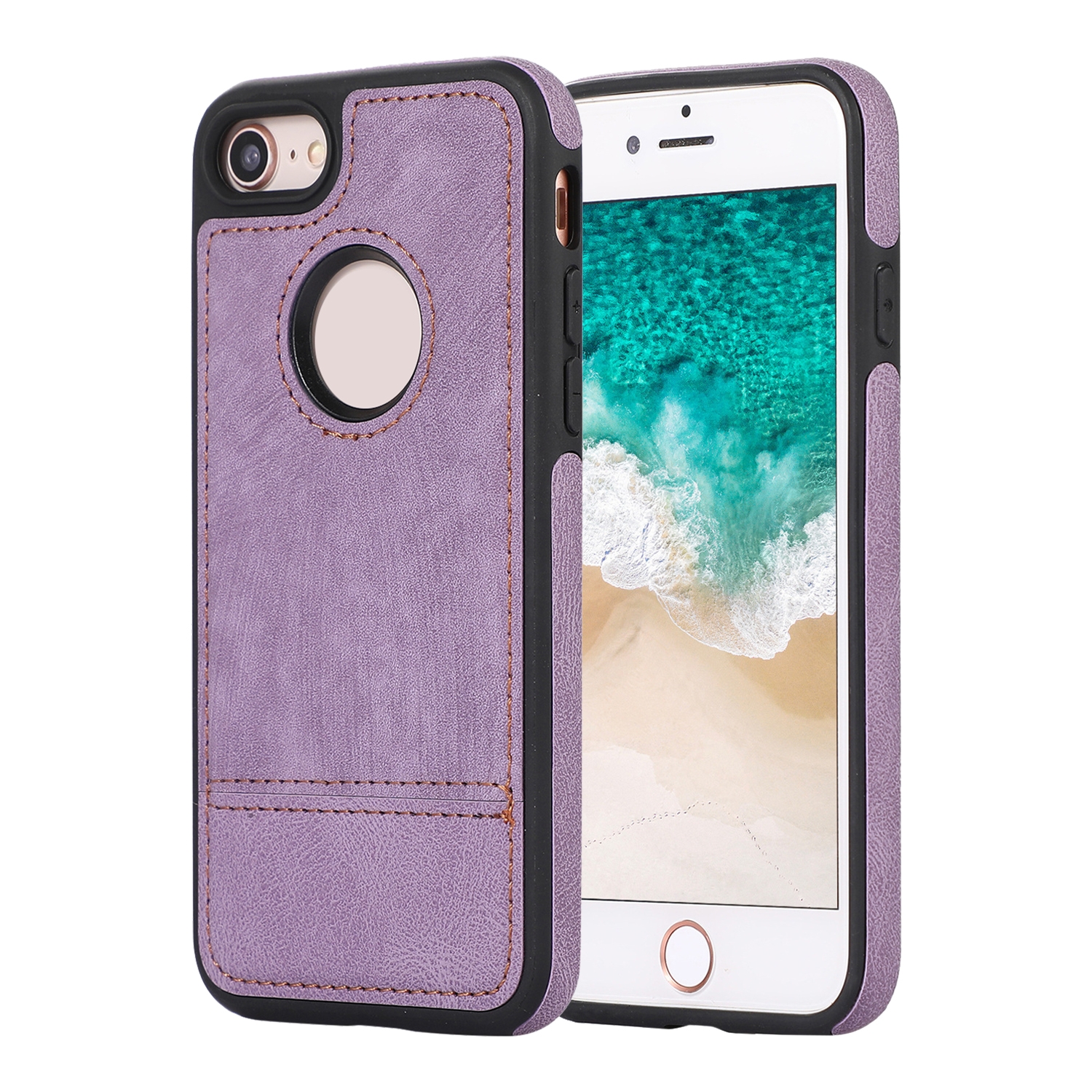 For iPhone SE 2022 / 2020 / 8 / 7 Splicing Sewing Hollow Cutout PU Phone Case(Purple) For iPhone SE 2022 / 2020 / 8 / 7 Splicing Sewing Hollow Cutout PU Phone Case(Purple)