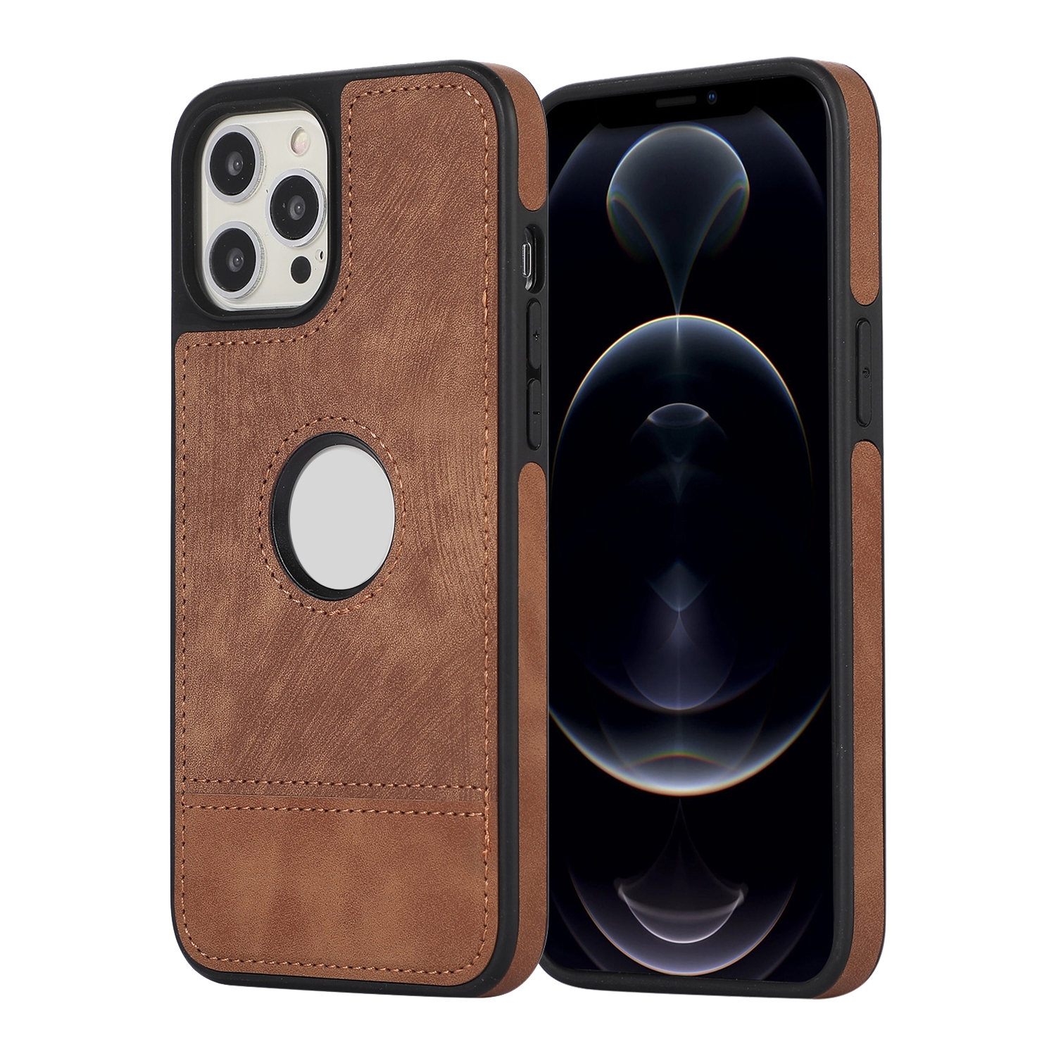 For iPhone 12 Pro Max Splicing Sewing Hollow Cutout PU Phone Case(Brown) For iPhone 12 Pro Max Splicing Sewing Hollow Cutout PU Phone Case(Brown)