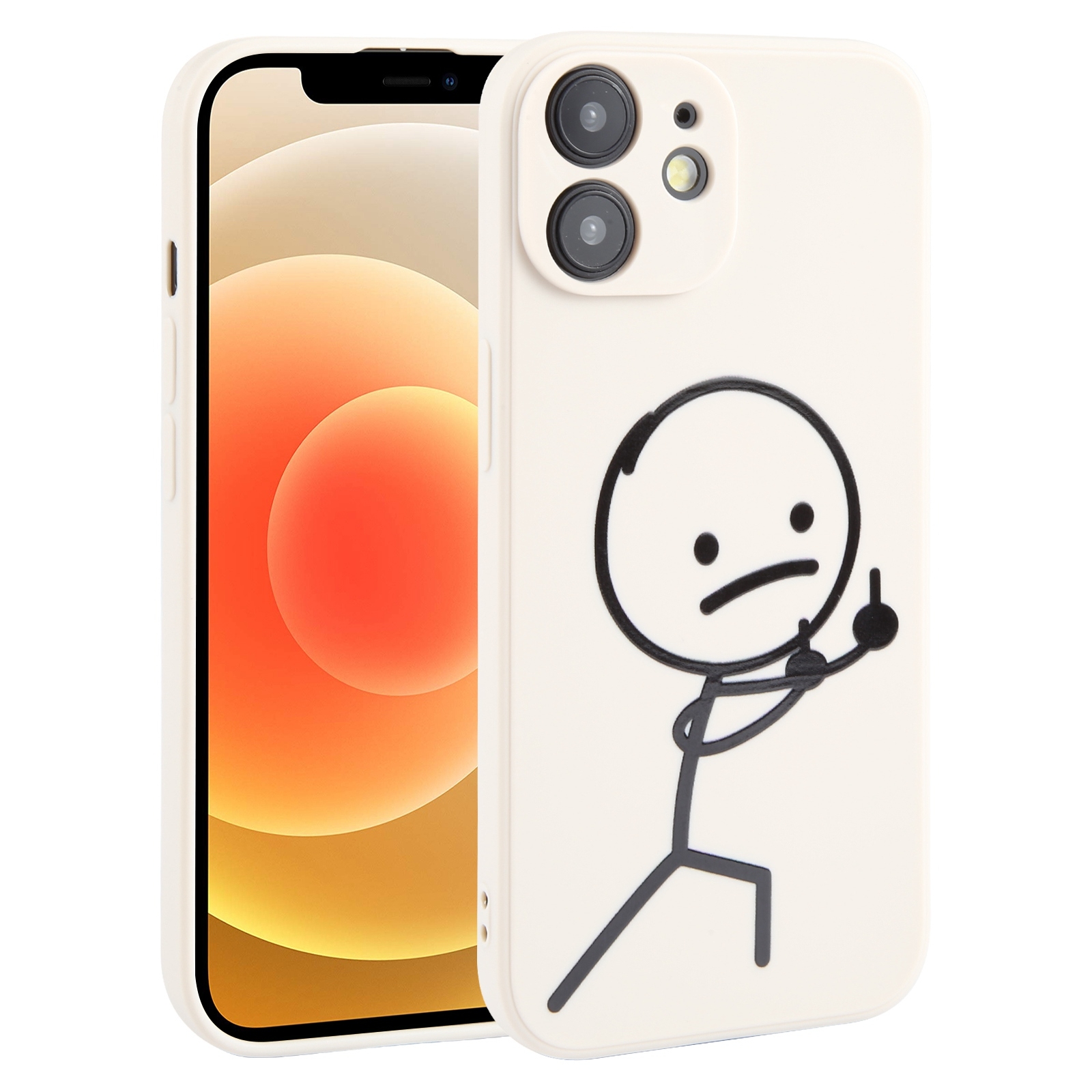 For iPhone 12 Stickman Pattern Liquid Silicone Phone Case(White) For iPhone 12 Stickman Pattern Liquid Silicone Phone Case(White)