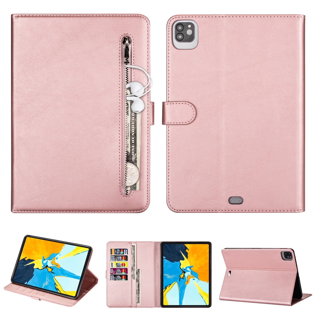 For iPad Pro 12.9(2020) / Pro 12.9(2018) Tablet Fashion Calf Texture Zipper Horizontal Flip Leather Tablet Case with Stand & Card Slots & Wallet & Wake-up / Sleep Function(Rose Gold) For iPad Pro 12.9(2020) / Pro 12.9(2018) Tablet Fashion Calf Texture Zipper Horizontal Flip Leather Tablet Case with Stand & Card Slots & Wallet & Wake-up / Sleep Function(Rose Gold)