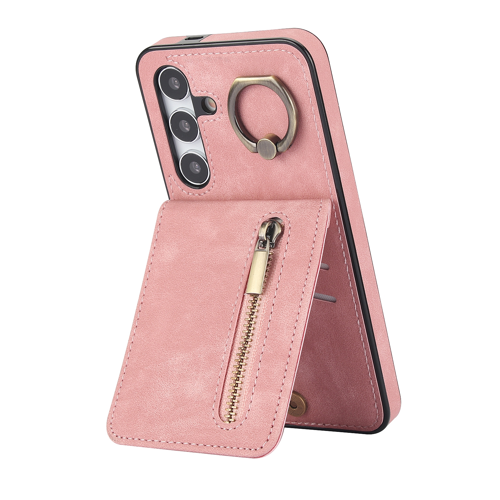For Samsung Galaxy S24 5G Retro Ring and Zipper RFID Card Slot Phone Case(Pink) For Samsung Galaxy S24 5G Retro Ring and Zipper RFID Card Slot Phone Case(Pink)