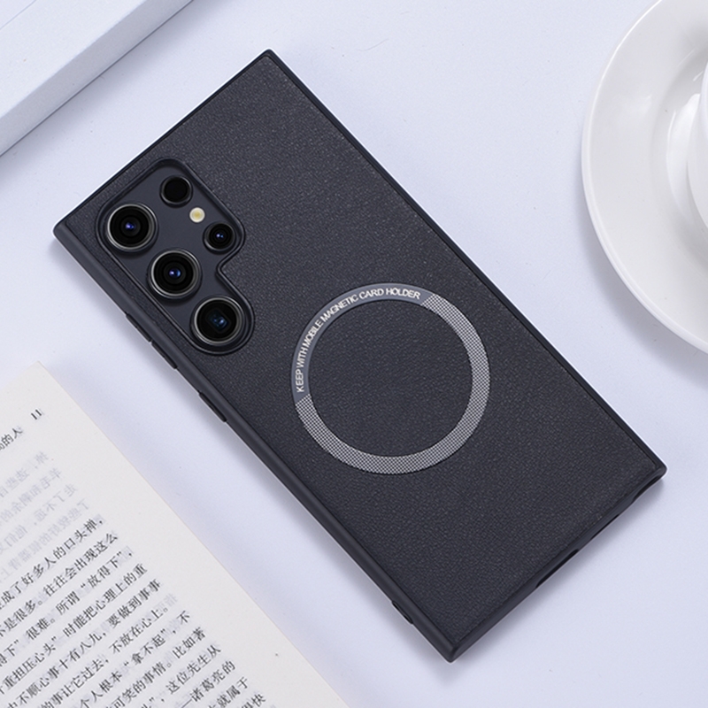 For Samsung Galaxy S24 Ultra 5G Magsafe Magnetic Ring PU Phone Case(Black) For Samsung Galaxy S24 Ultra 5G Magsafe Magnetic Ring PU Phone Case(Black)