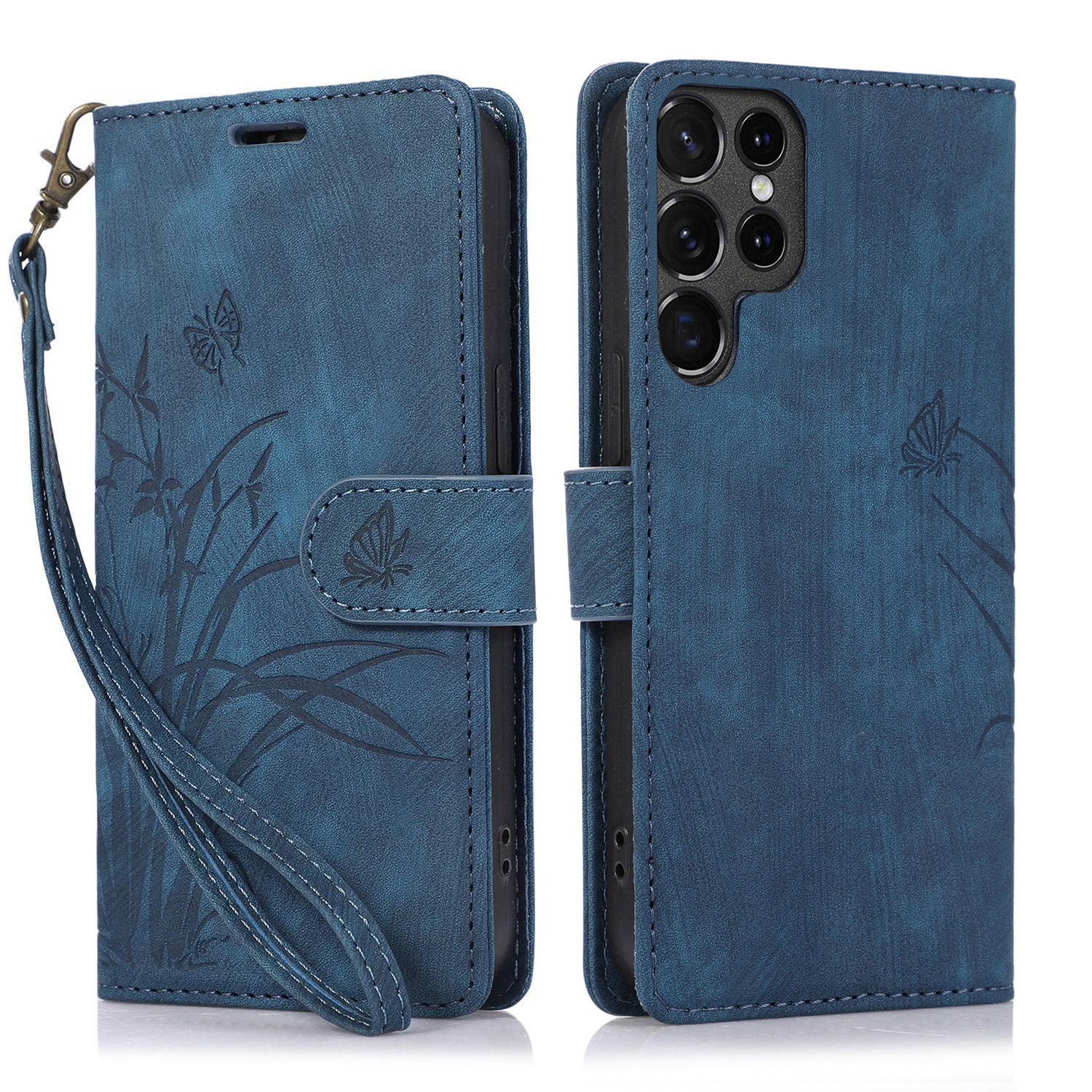 For Samsung Galaxy S21 Ultra 5G Orchid Butterfly Embossed Leather Phone Case(Blue) For Samsung Galaxy S21 Ultra 5G Orchid Butterfly Embossed Leather Phone Case(Blue)