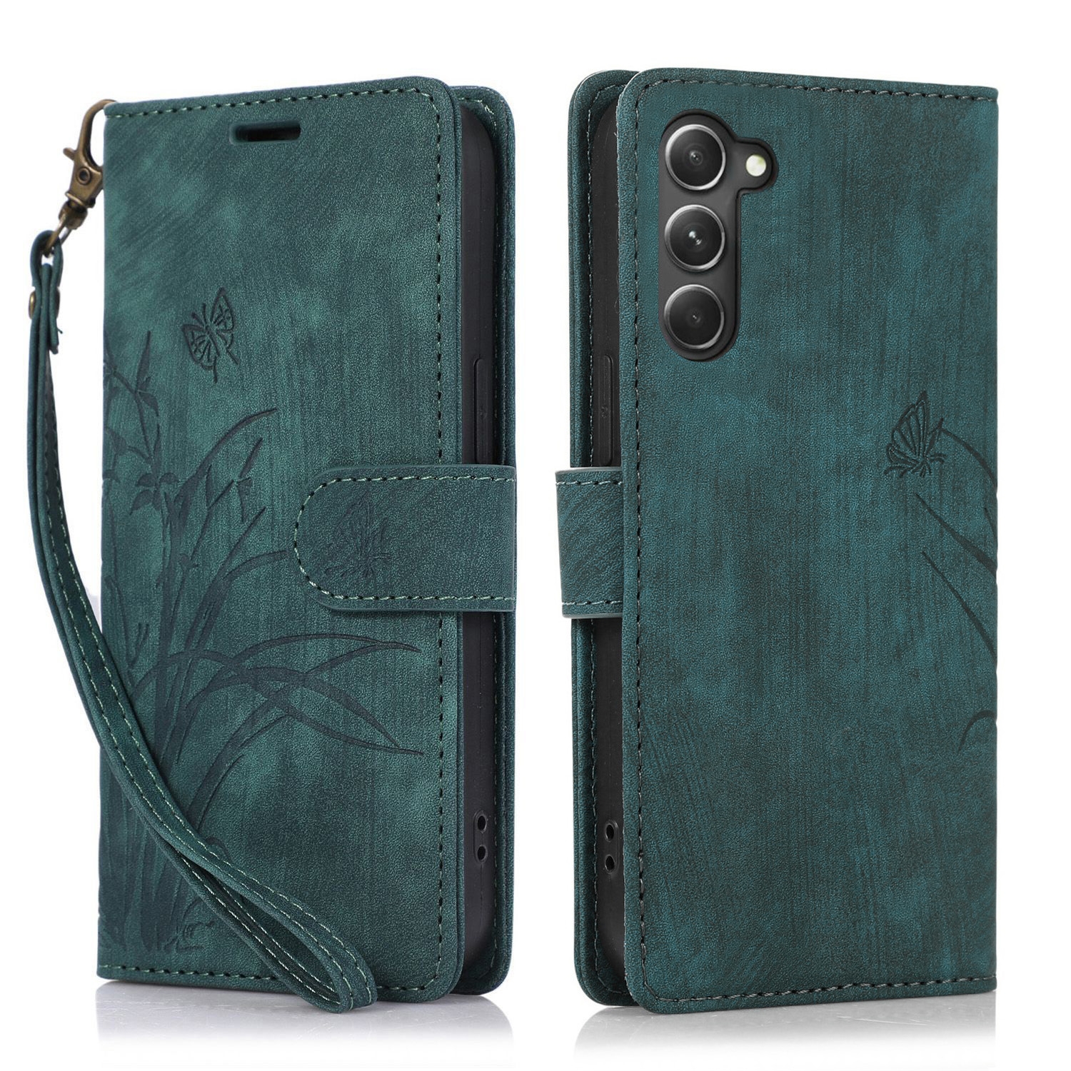 For Samsung Galaxy S23+ 5G Orchid Butterfly Embossed Leather Phone Case(Green)