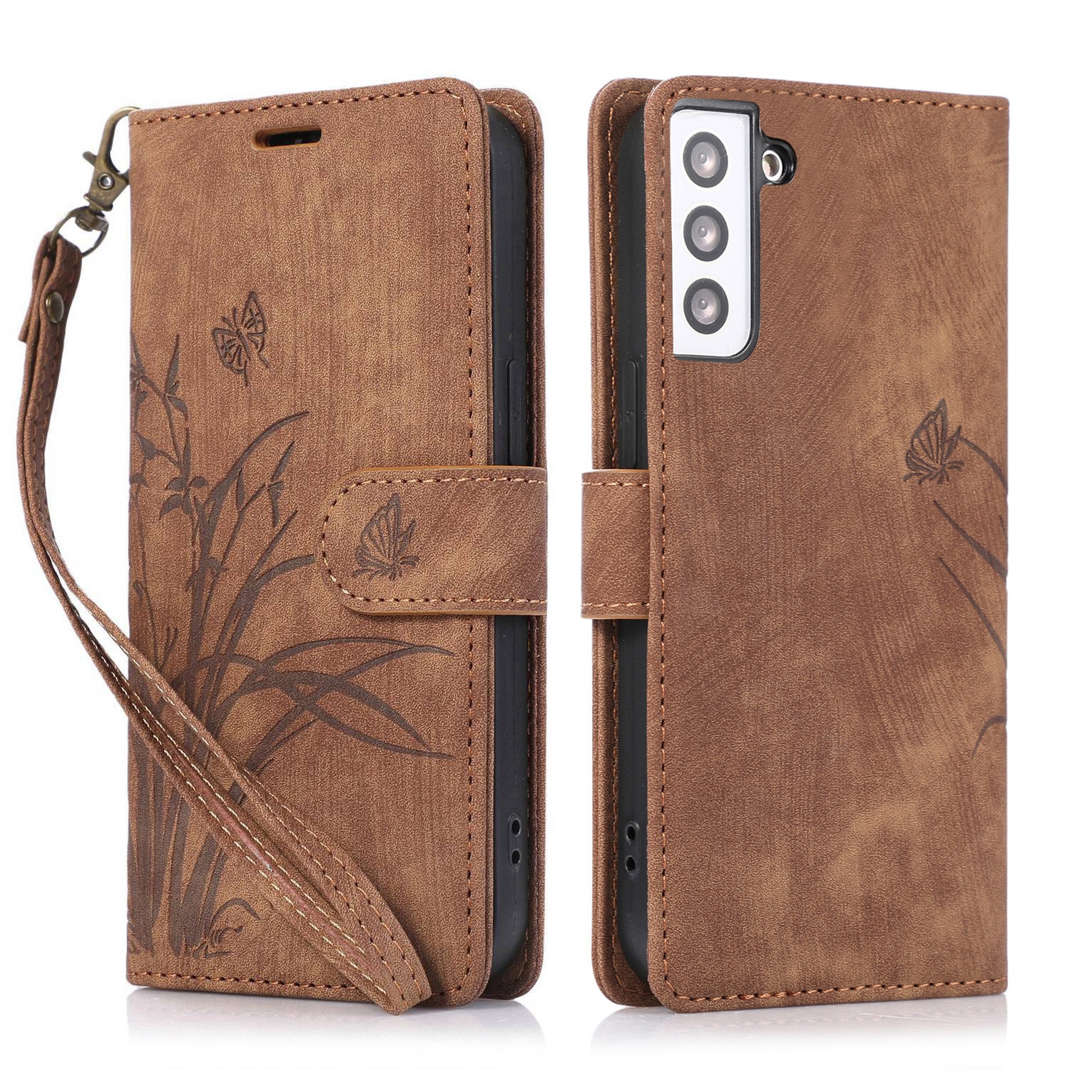 For Samsung Galaxy S22 5G Orchid Butterfly Embossed Leather Phone Case(Brown) For Samsung Galaxy S22 5G Orchid Butterfly Embossed Leather Phone Case(Brown)