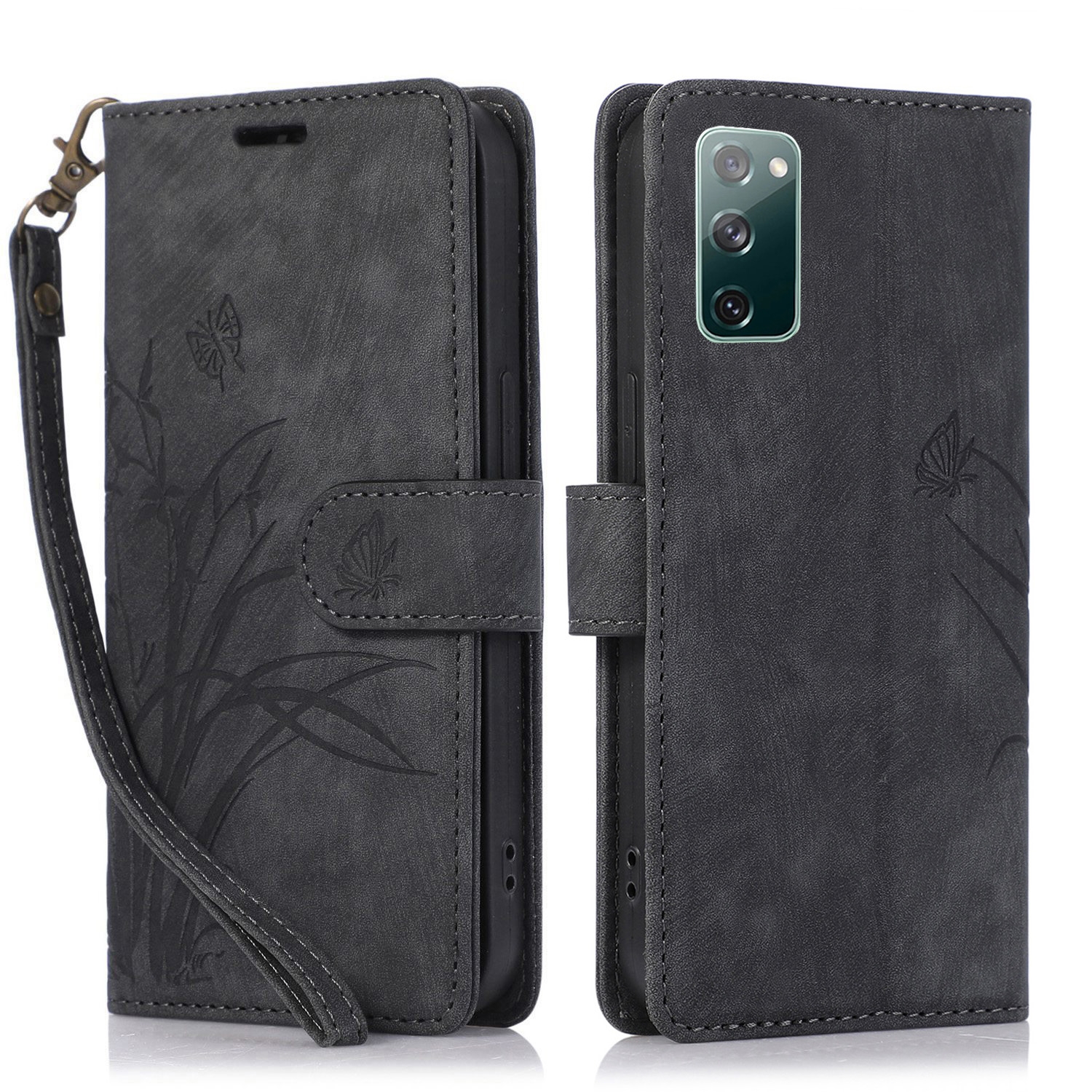 For Samsung Galaxy S20 FE Orchid Butterfly Embossed Leather Phone Case(Black) For Samsung Galaxy S20 FE Orchid Butterfly Embossed Leather Phone Case(Black)