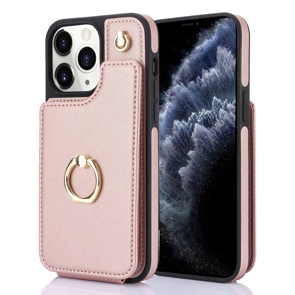 For iPhone 11 Pro YM005 Skin Feel Card Bag Phone Case with Long Lanyard(Rose Gold) For iPhone 11 Pro YM005 Skin Feel Card Bag Phone Case with Long Lanyard(Rose Gold)