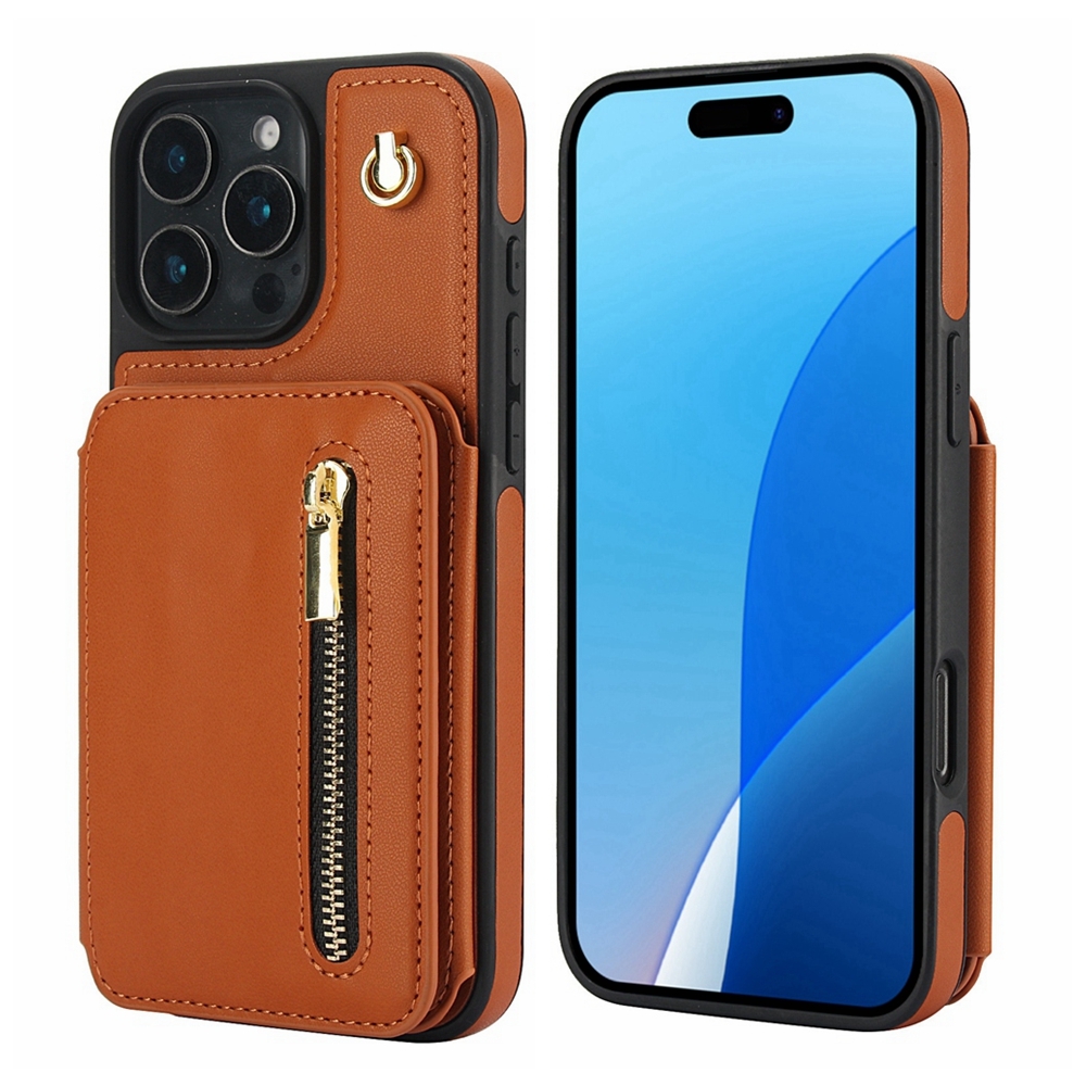 For iPhone 16 Pro YM006 Skin Feel Zipper Card Bag Phone Case with Dual Lanyard(Brown) For iPhone 16 Pro YM006 Skin Feel Zipper Card Bag Phone Case with Dual Lanyard(Brown)