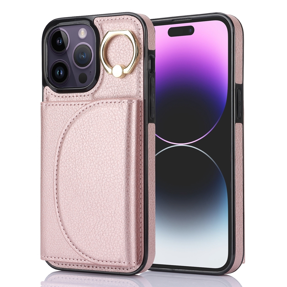 For iPhone 14 Pro Max YM007 Ring Holder Card Bag Skin Feel Phone Case(Rose Gold) For iPhone 14 Pro Max YM007 Ring Holder Card Bag Skin Feel Phone Case(Rose Gold)
