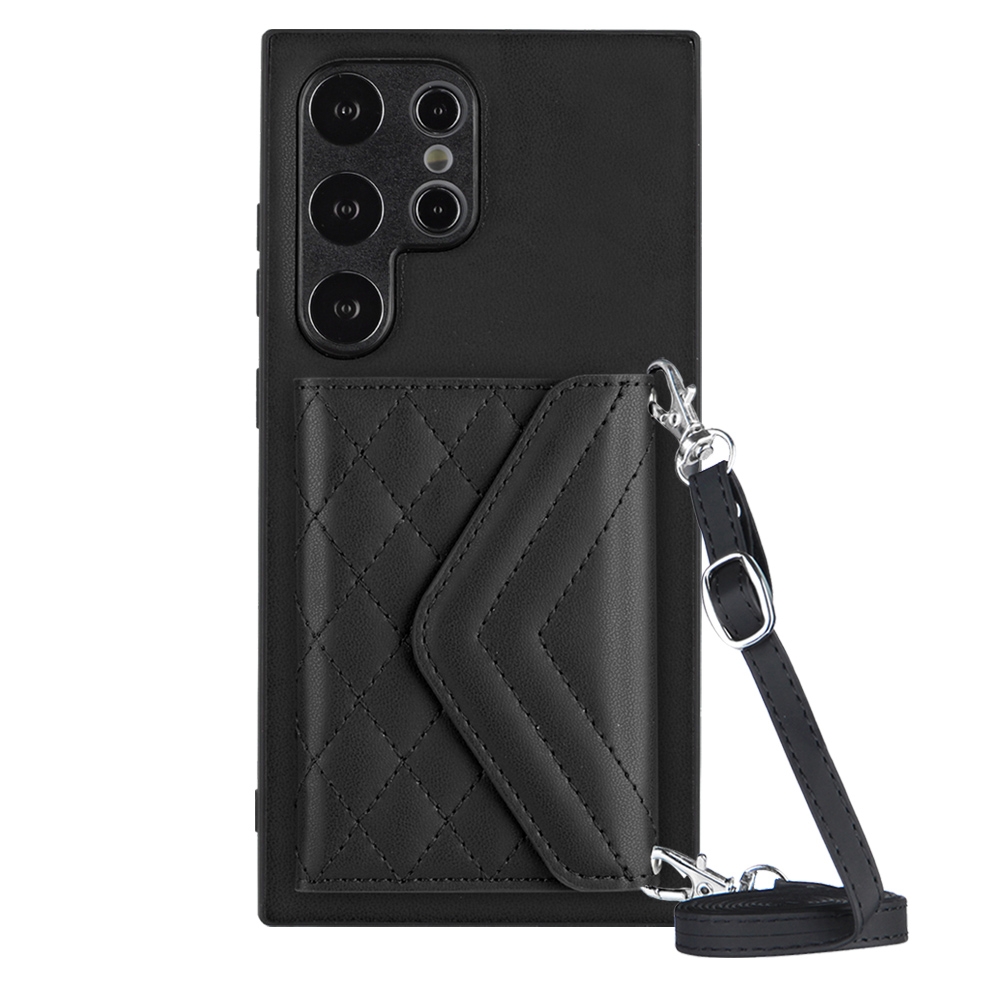 For Samsung Galaxy S24 Ultra 5G Rhombic Texture Card Bag RFID Phone Case with Long Lanyard(Black) For Samsung Galaxy S24 Ultra 5G Rhombic Texture Card Bag RFID Phone Case with Long Lanyard(Black)