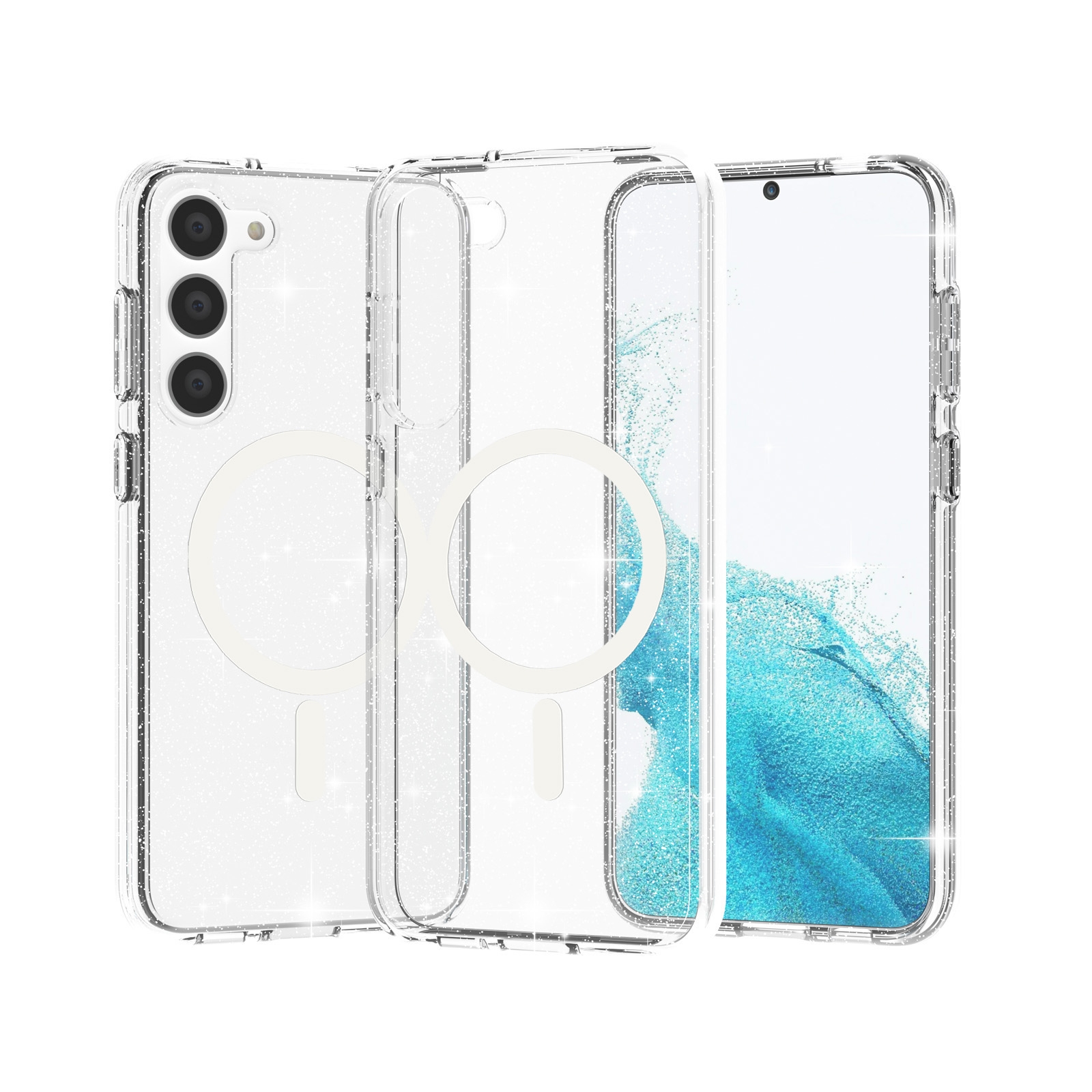 For Samsung Galaxy S23 5G Terminator Style Glitter Powder MagSafe Magnetic Phone Case(White) For Samsung Galaxy S23 5G Terminator Style Glitter Powder MagSafe Magnetic Phone Case(White)