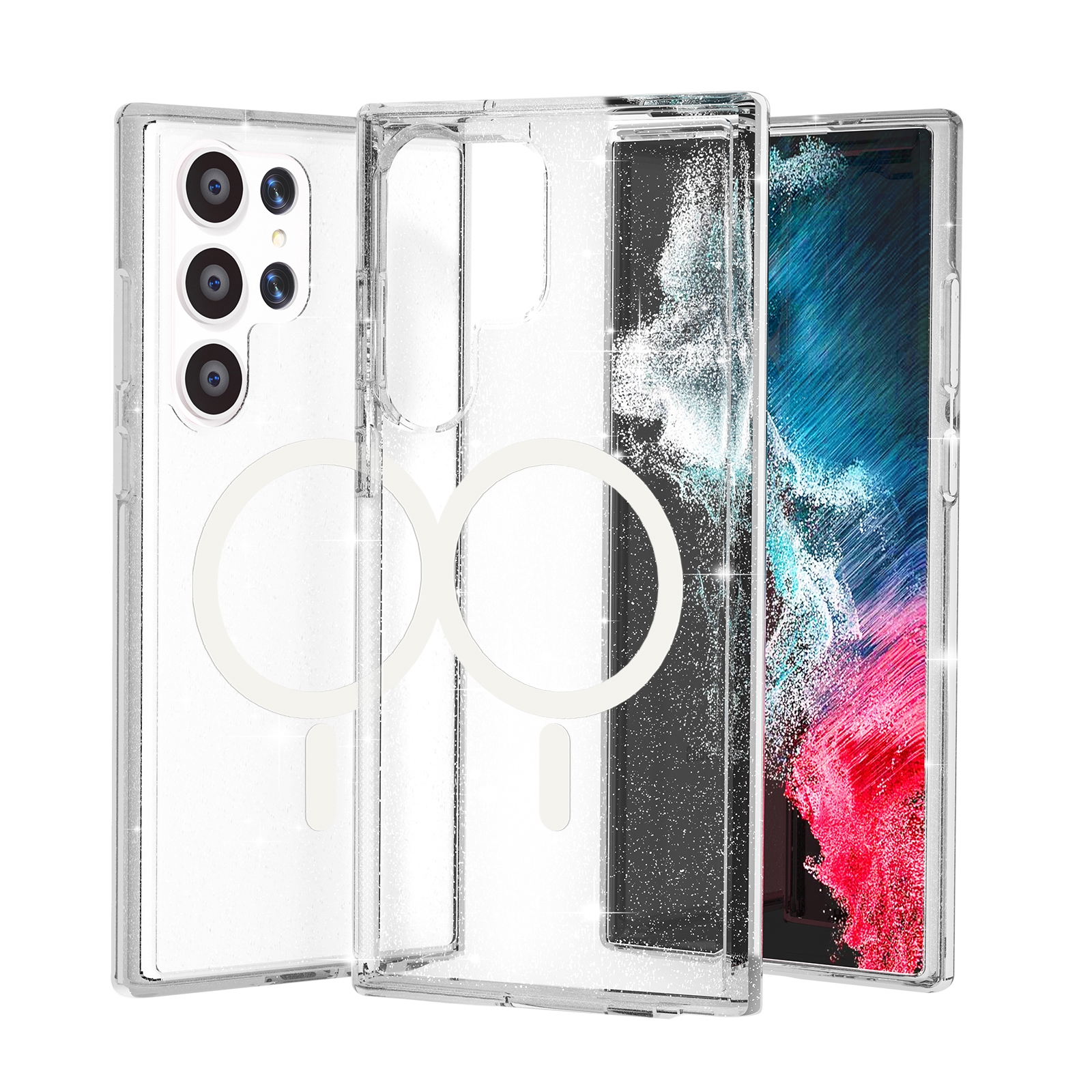 For Samsung Galaxy S24 Ultra 5G Terminator Style Glitter Powder MagSafe Magnetic Phone Case(White) For Samsung Galaxy S24 Ultra 5G Terminator Style Glitter Powder MagSafe Magnetic Phone Case(White)