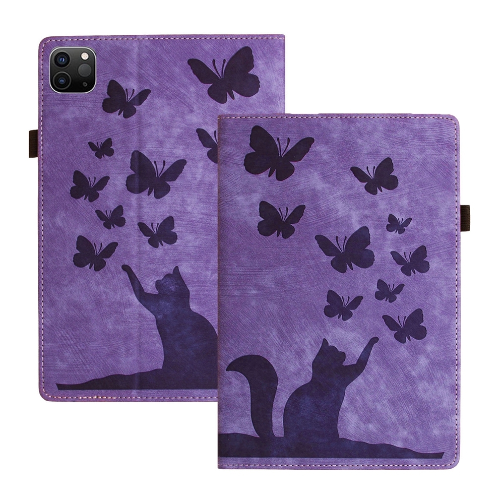 For iPad Pro 12.9 2022 / Air 13 2024 Butterfly Cat Embossing Leather Tablet Case(Purple)