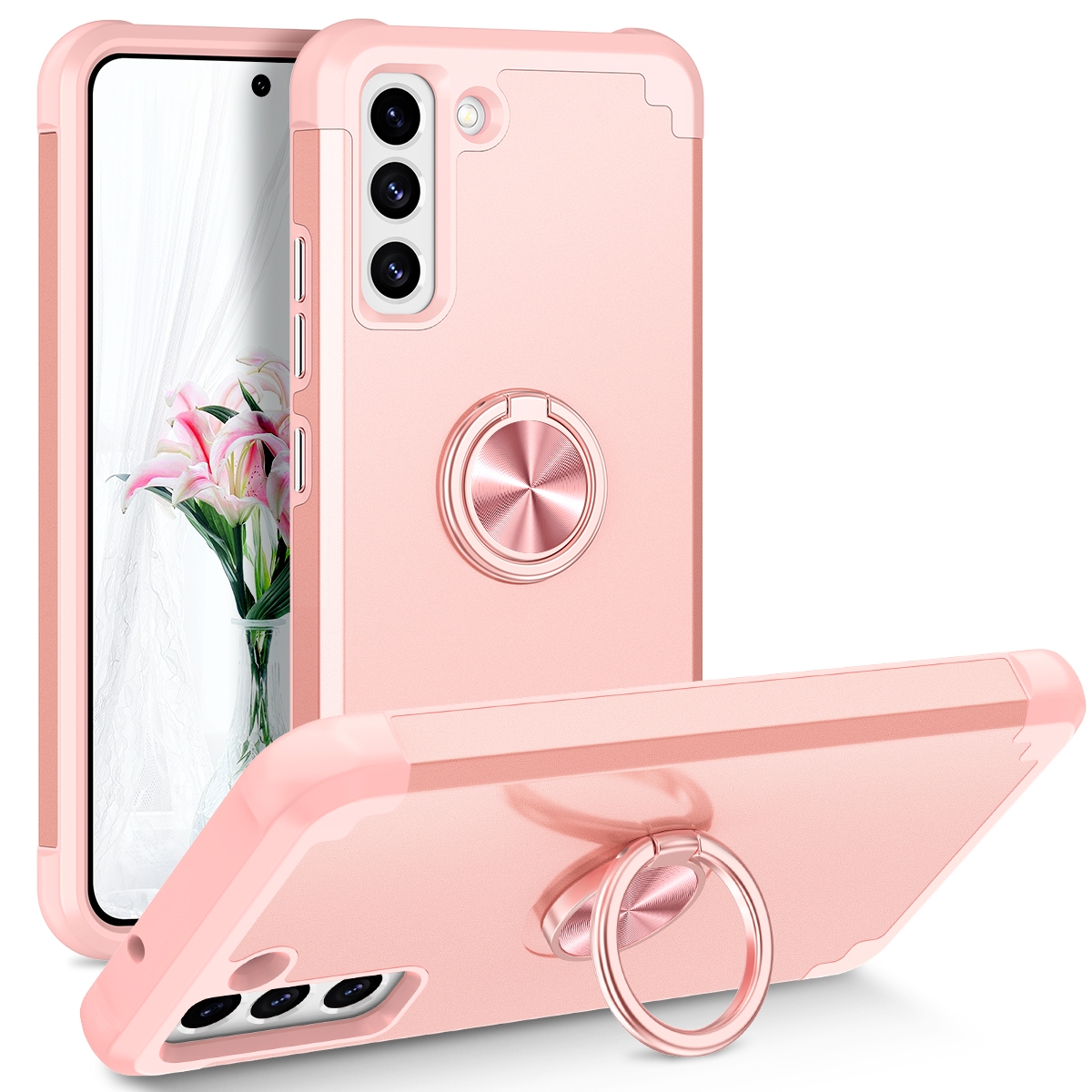 For Samsung Galaxy S22 5G L2 Rotating Ring Holder Magnetic Phone Case(Rose Gold) For Samsung Galaxy S22 5G L2 Rotating Ring Holder Magnetic Phone Case(Rose Gold)