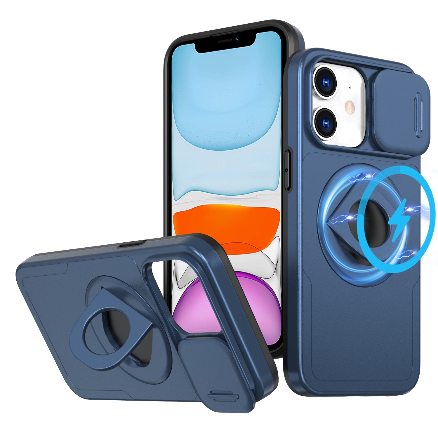 For iPhone 11 Camshield MagSafe Ring Holder Armor Phone Case(Blue) For iPhone 11 Camshield MagSafe Ring Holder Armor Phone Case(Blue)