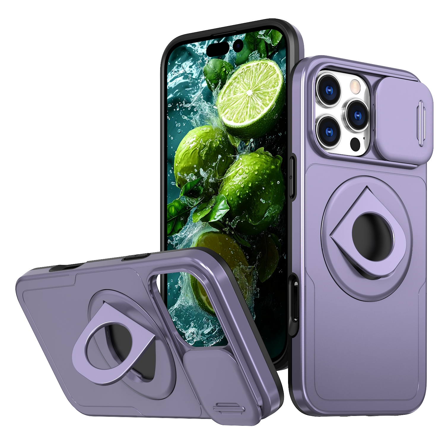 For iPhone 16 Pro Camshield MagSafe Ring Holder Armor Phone Case(Purple) For iPhone 16 Pro Camshield MagSafe Ring Holder Armor Phone Case(Purple)