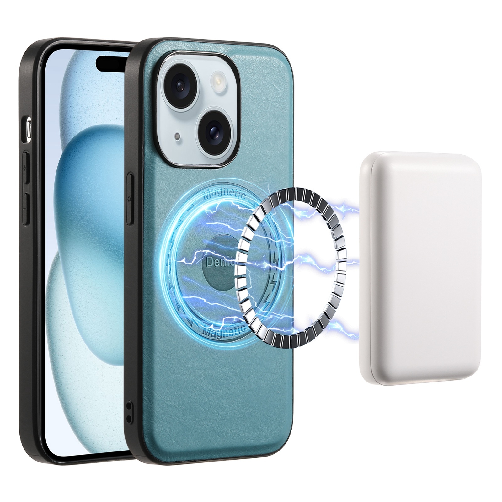 For iPhone 15 Plus Denior Cowhide Texture Leather MagSafe Phone Case(Blue) For iPhone 15 Plus Denior Cowhide Texture Leather MagSafe Phone Case(Blue)
