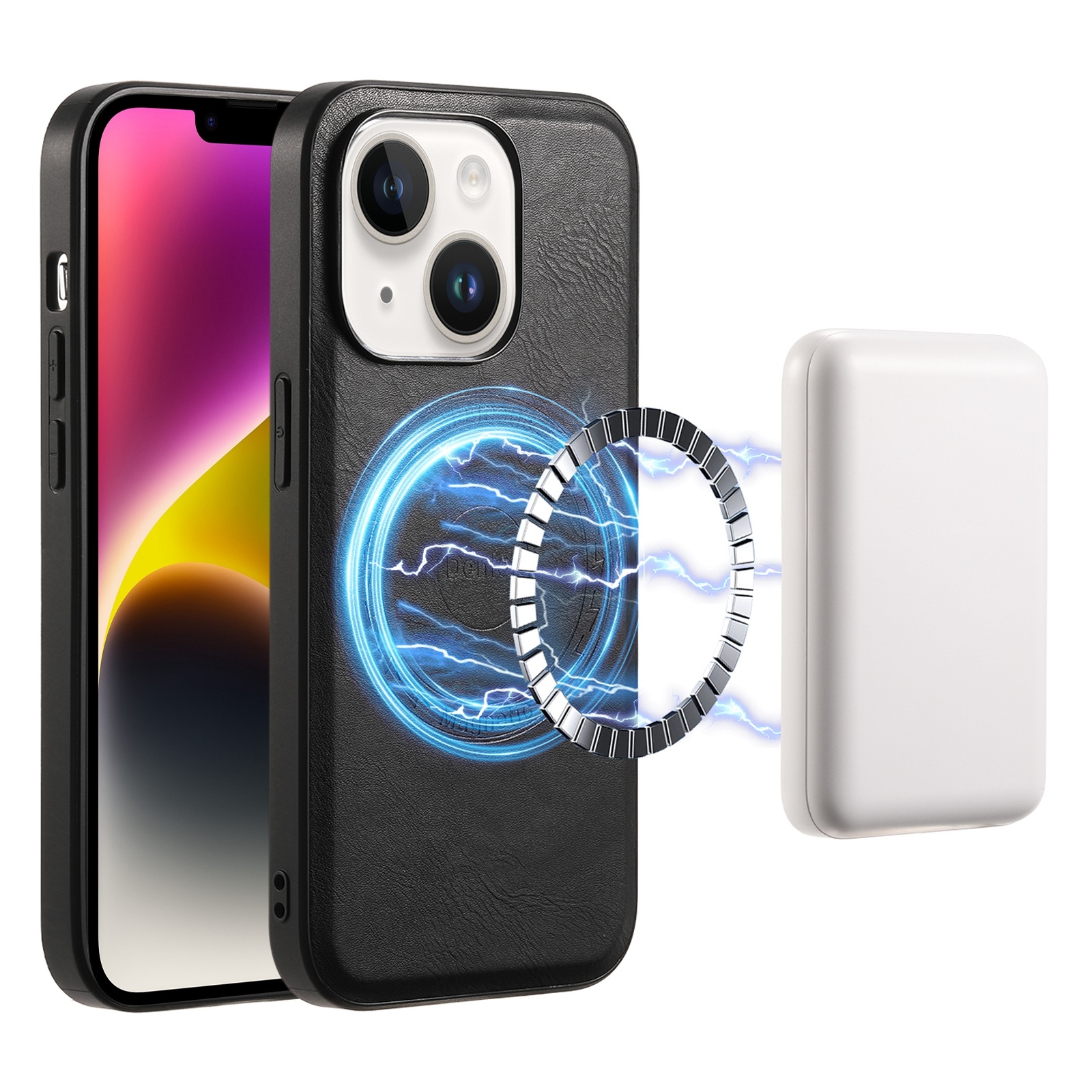 For iPhone 14 Plus Denior Cowhide Texture Leather MagSafe Phone Case(Black) For iPhone 14 Plus Denior Cowhide Texture Leather MagSafe Phone Case(Black)