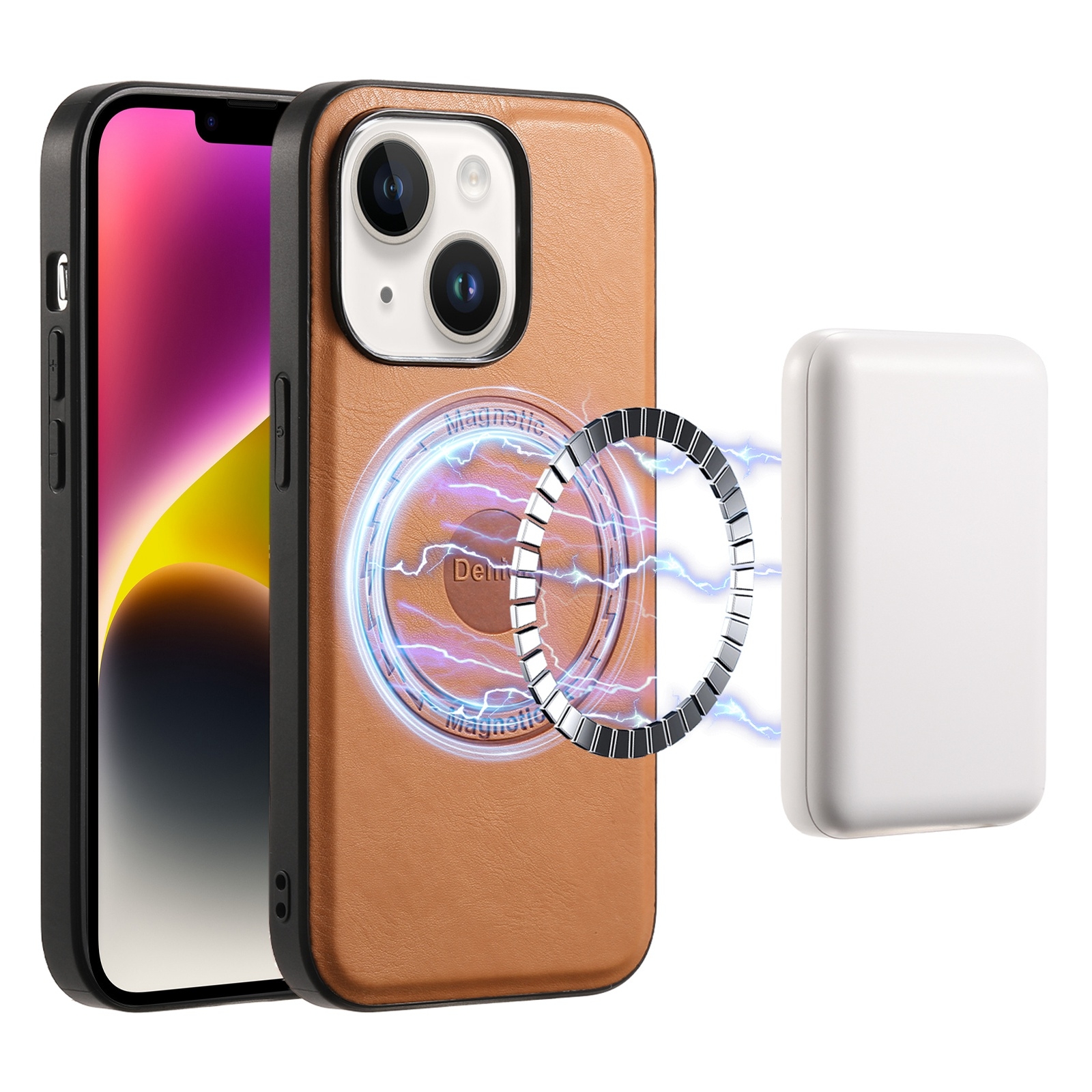 For iPhone 14/13 Denior Cowhide Texture Leather MagSafe Phone Case(Khaki) For iPhone 14/13 Denior Cowhide Texture Leather MagSafe Phone Case(Khaki)