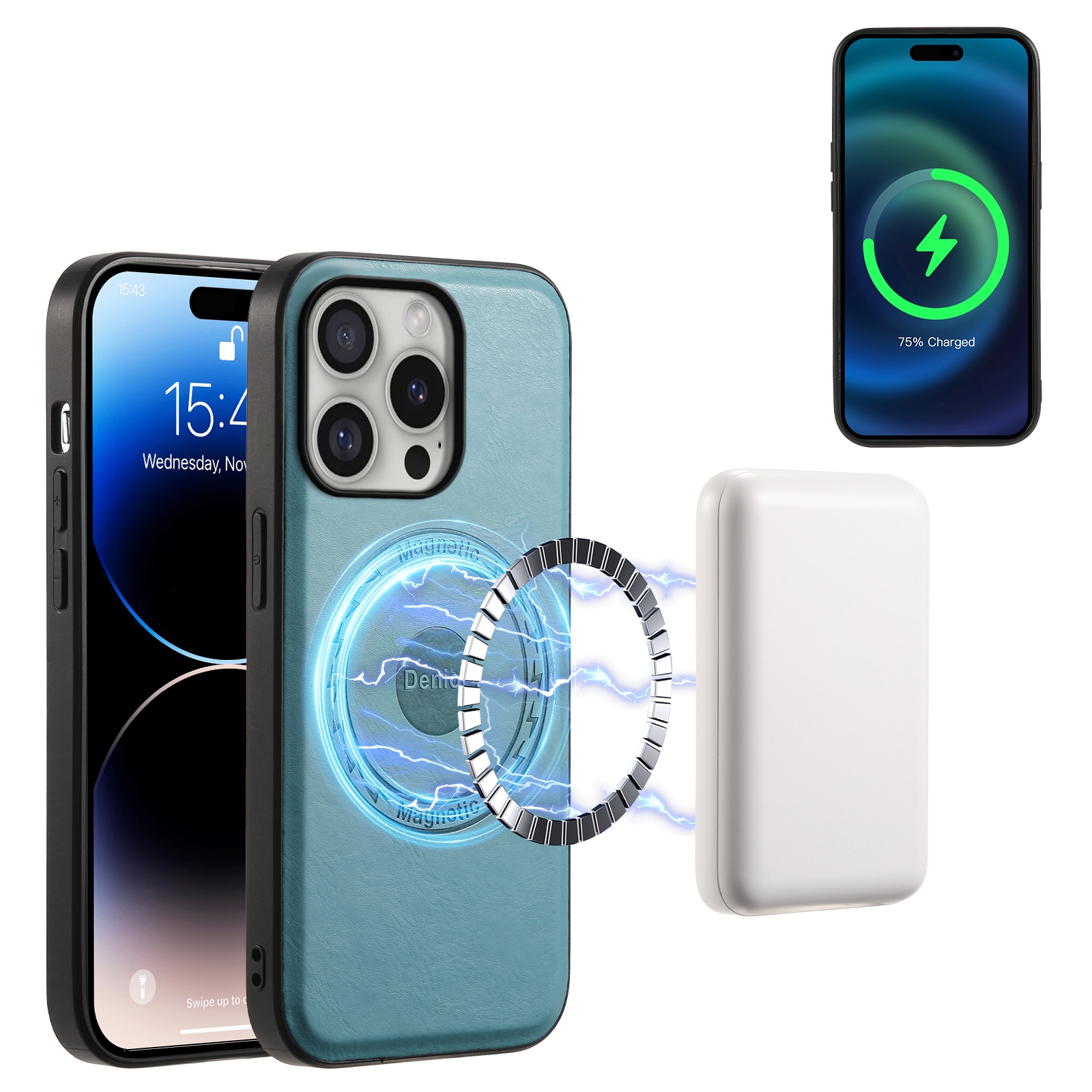 For iPhone 16 Pro Max Denior Cowhide Texture Leather MagSafe Phone Case(Blue) For iPhone 16 Pro Max Denior Cowhide Texture Leather MagSafe Phone Case(Blue)