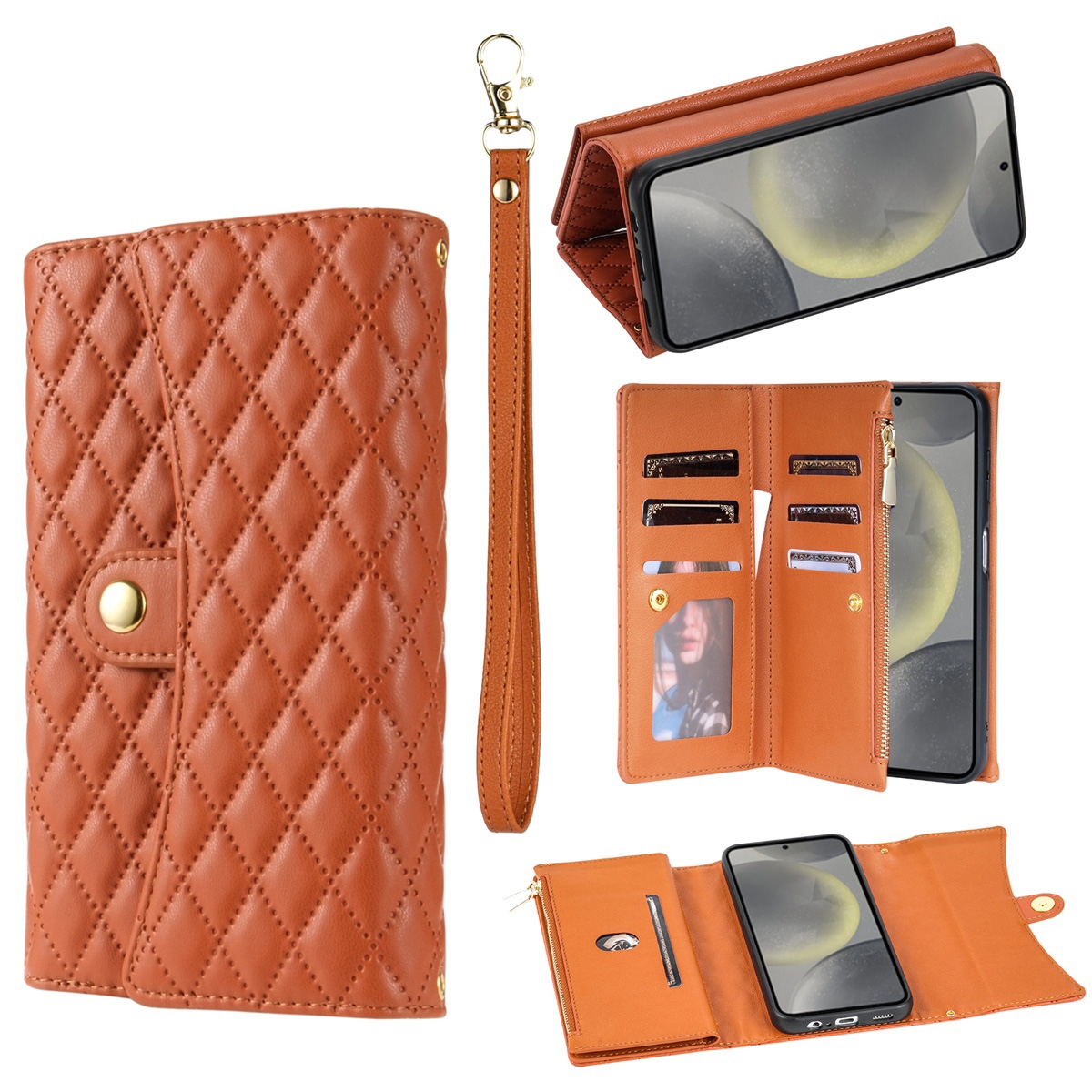 For Samsung Galaxy S23 5G Zipper Multi-Card Wallet Rhombic Leather Phone Case(Brown) For Samsung Galaxy S23 5G Zipper Multi-Card Wallet Rhombic Leather Phone Case(Brown)