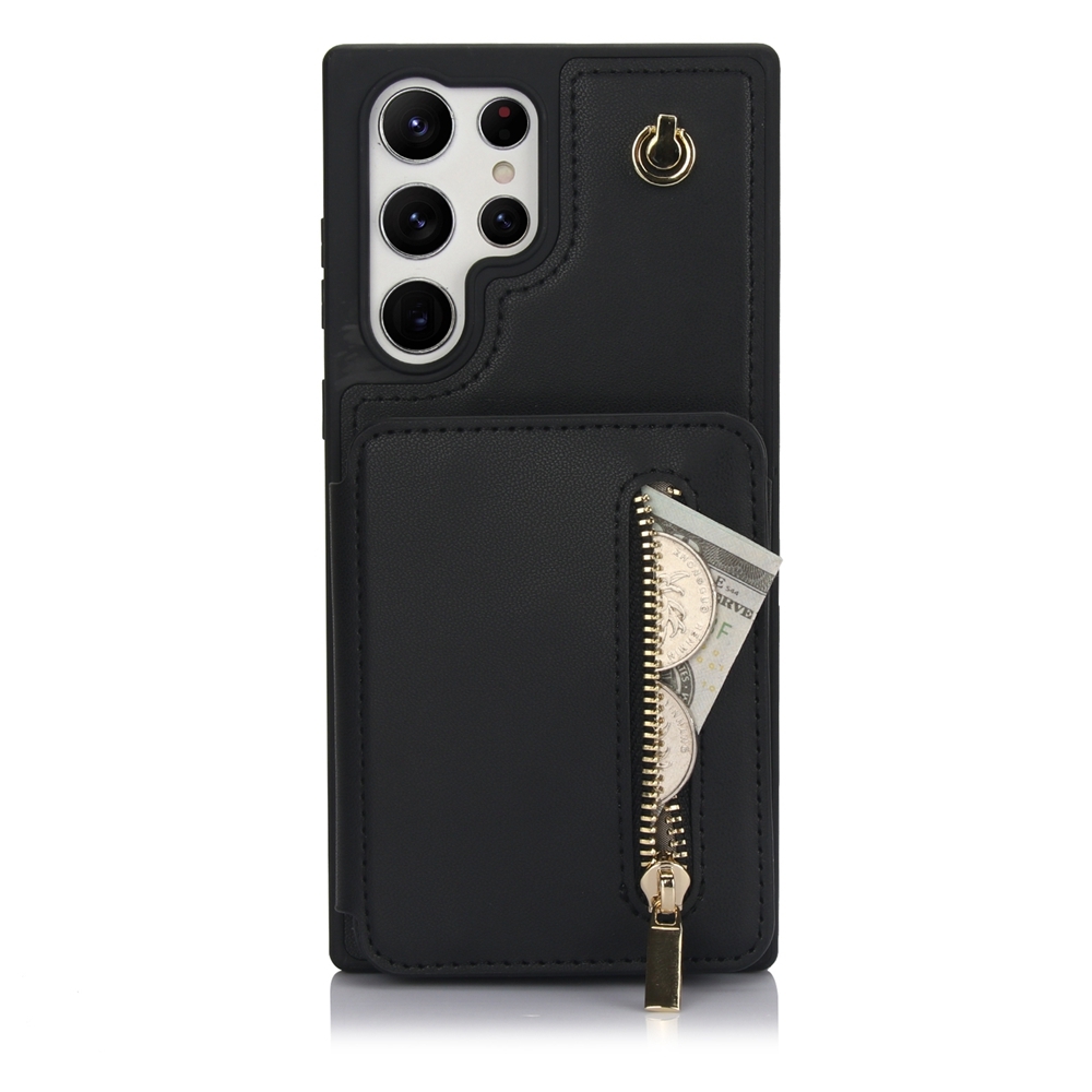 For Samsung Galaxy S24 Ultra 5G YM006 Skin Feel Zipper Card Bag Phone Case with Dual Lanyard(Black) For Samsung Galaxy S24 Ultra 5G YM006 Skin Feel Zipper Card Bag Phone Case with Dual Lanyard(Black)