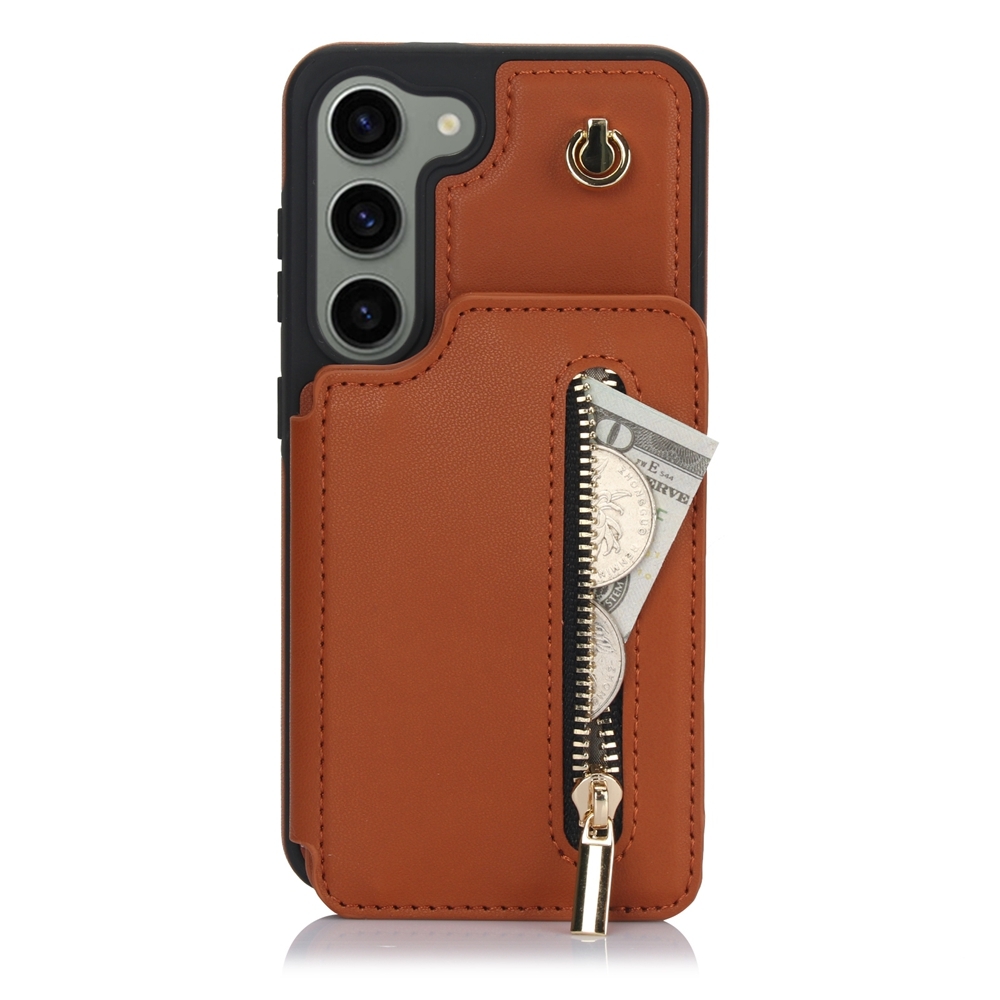 For Samsung Galaxy S23 5G YM006 Skin Feel Zipper Card Bag Phone Case with Dual Lanyard(Brown) For Samsung Galaxy S23 5G YM006 Skin Feel Zipper Card Bag Phone Case with Dual Lanyard(Brown)
